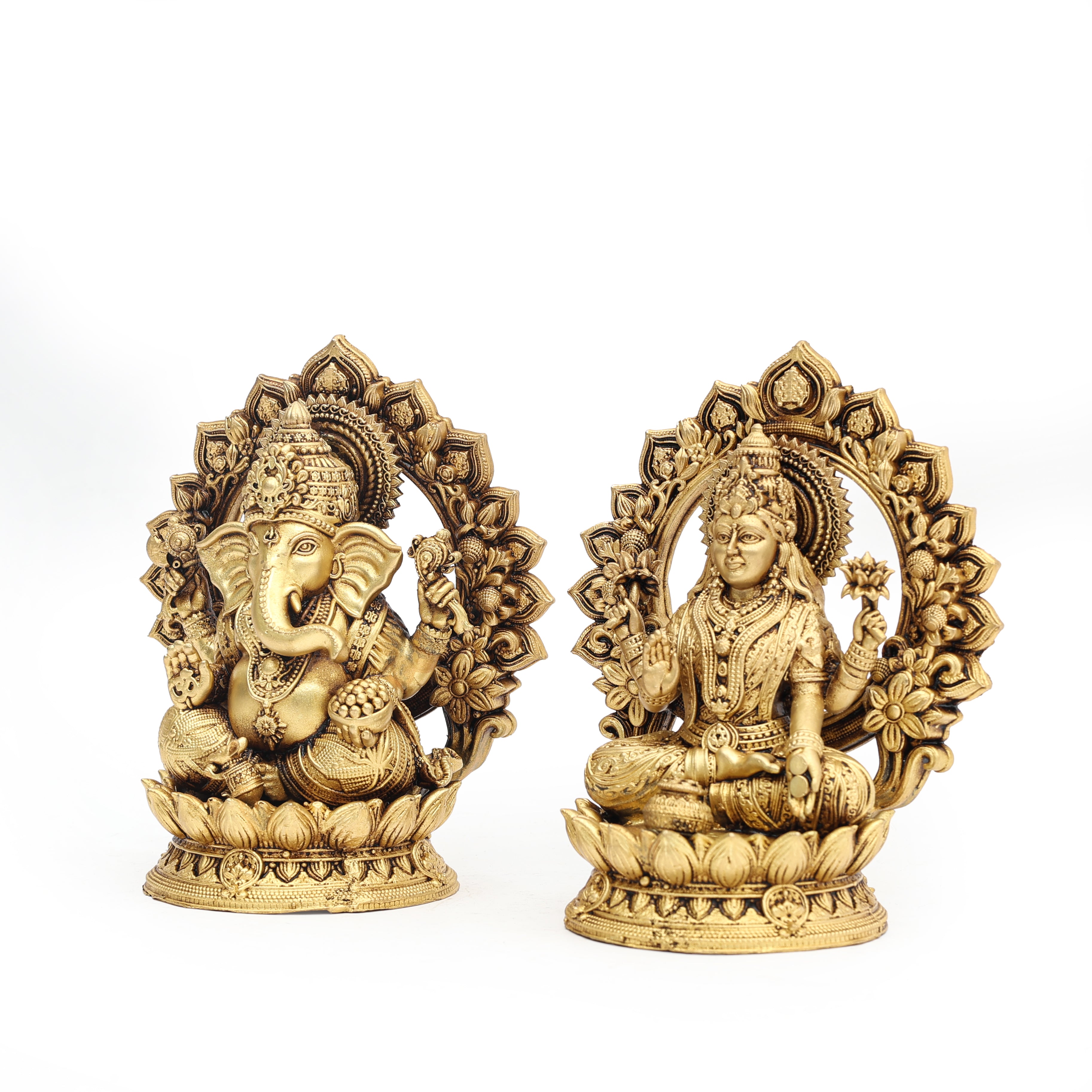 Fine Brass Lakshmi Ganesha Seated on Lotus Pedestal
