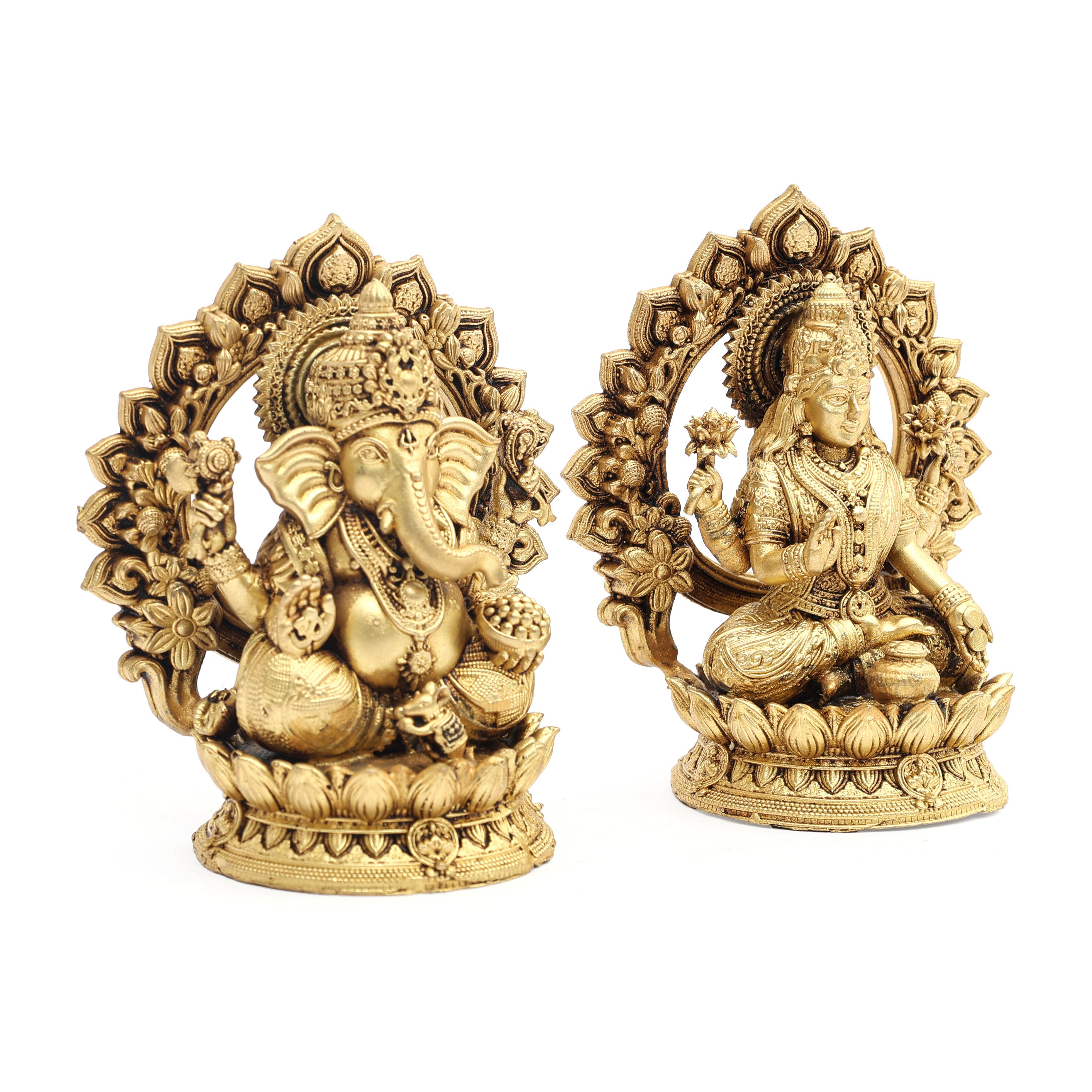 Fine Brass Majestic Lakshmi Ganesha with Arched Backdrop