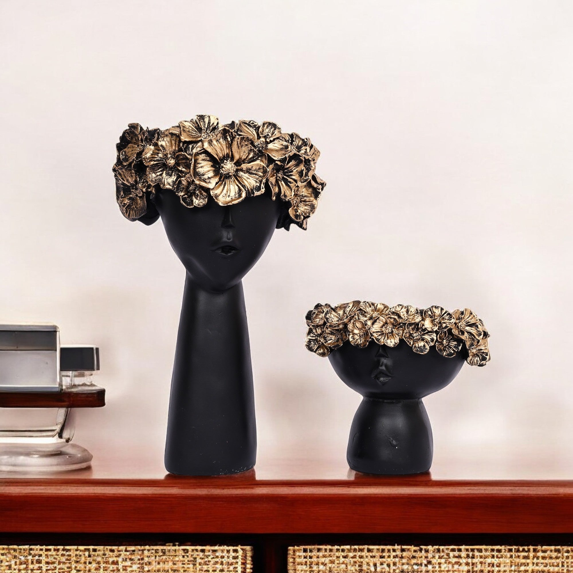 Floral Crown Heads Figurine for Home Décor