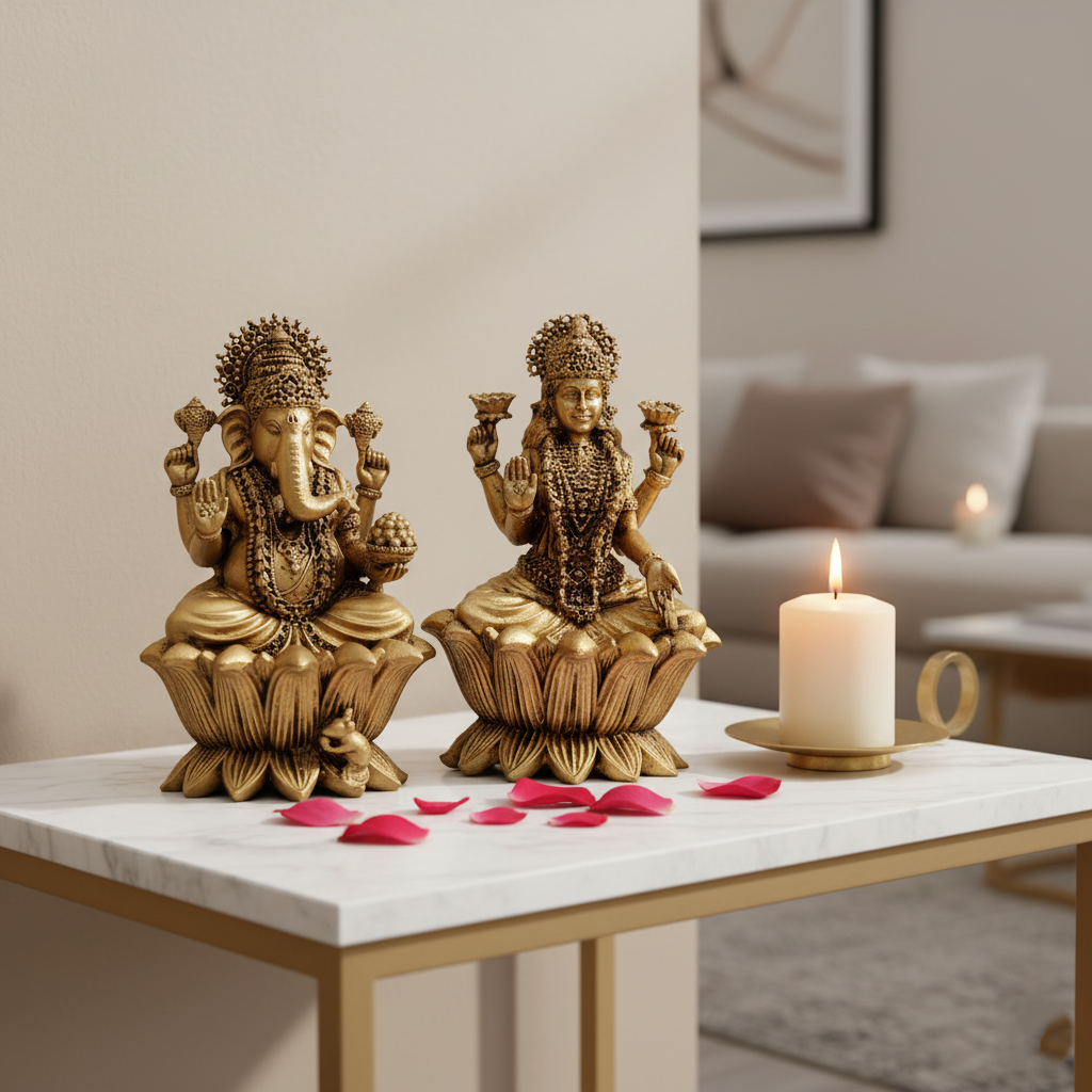 Fine Brass Handcrafted Lakshmi Ganesha Pair – Spiritual Decor Item