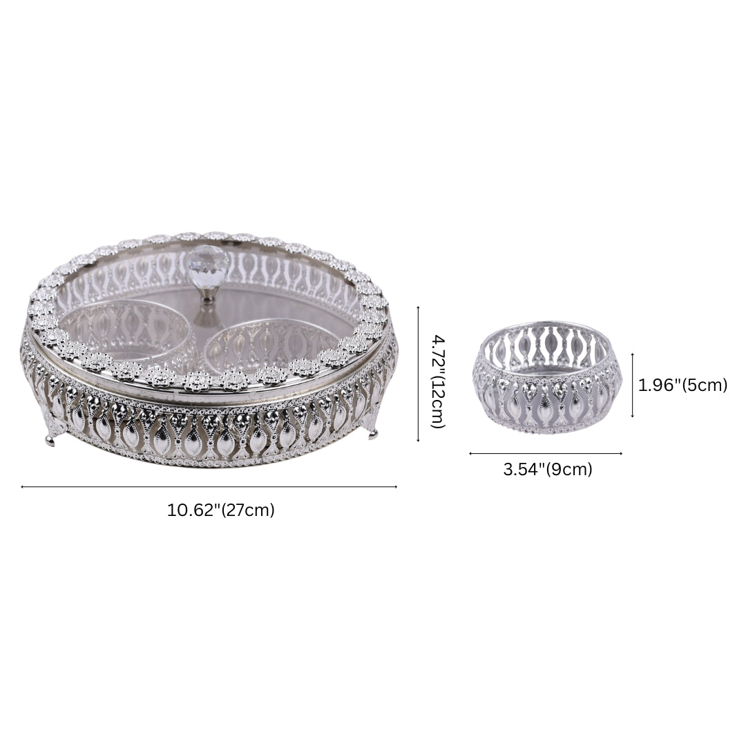 German Silver Dry Fruit Platter and Bowl Set (with Lid)