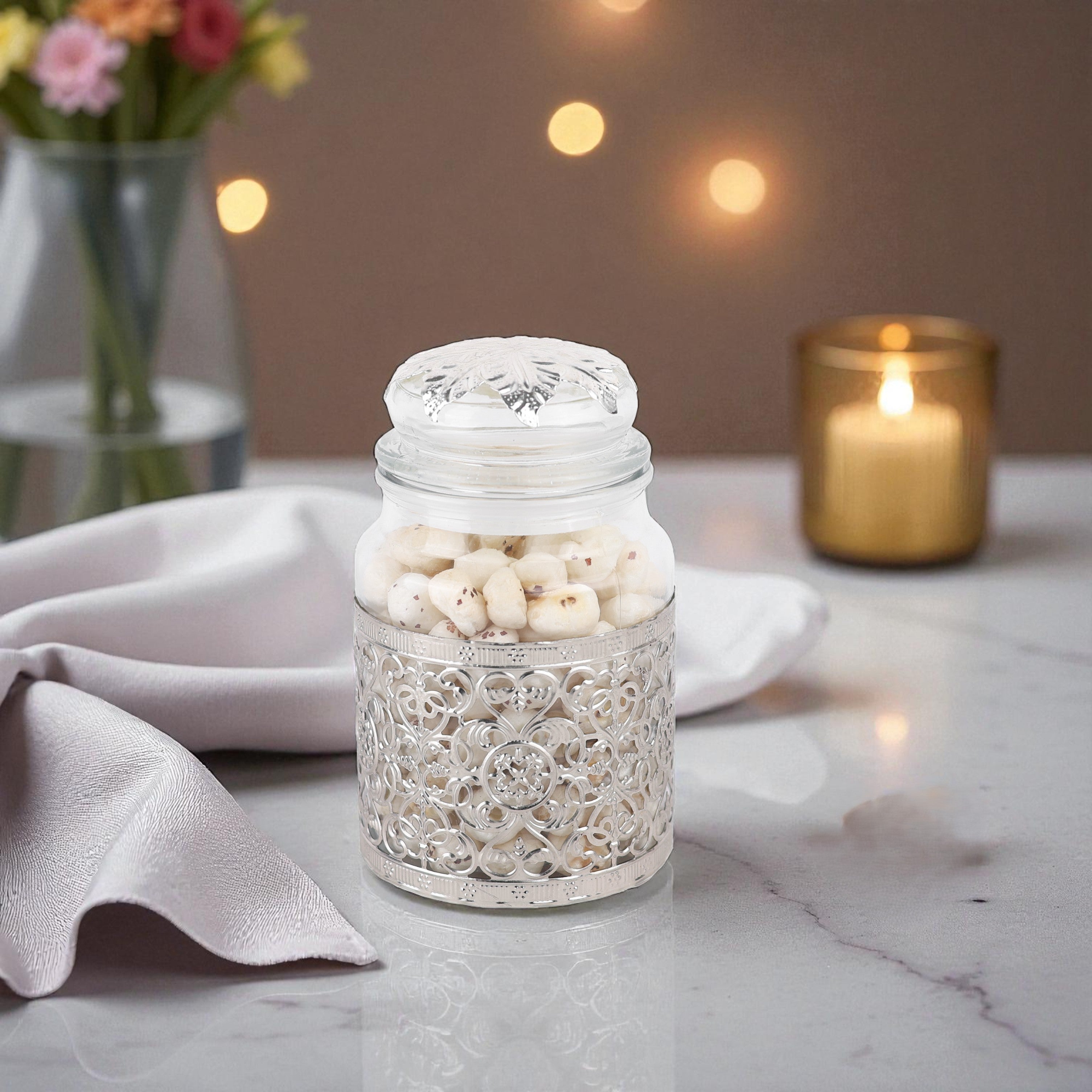 German Silver & Glass Air-Tight Jar (Big) 