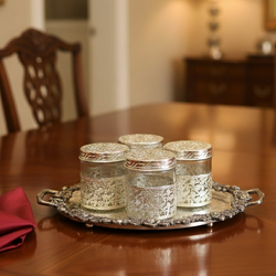 German Silver Glass Jar with Tray – Kitchen Décor Product