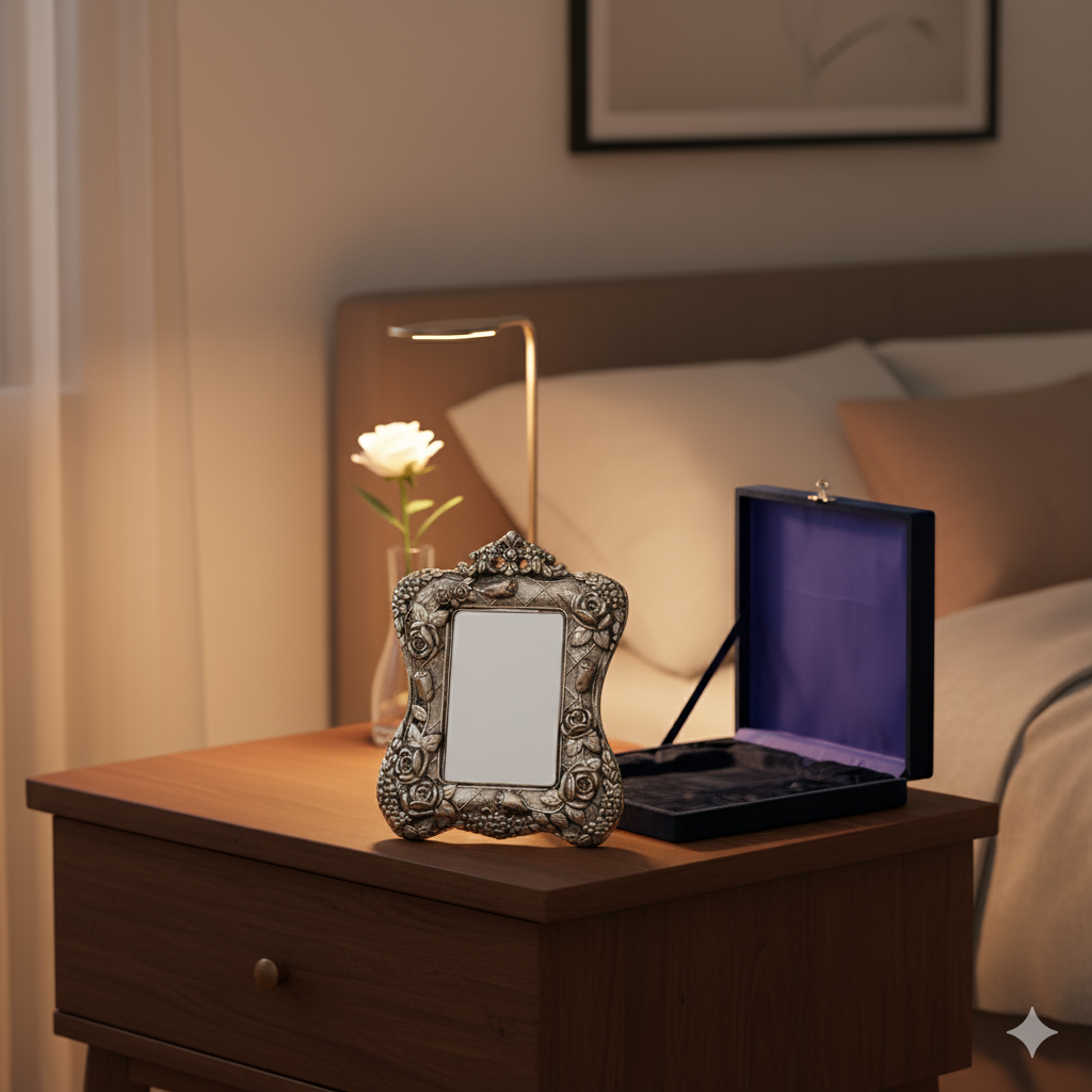 German Silver Rose Photo Frame With Velvet Box – Premium Gifting Item