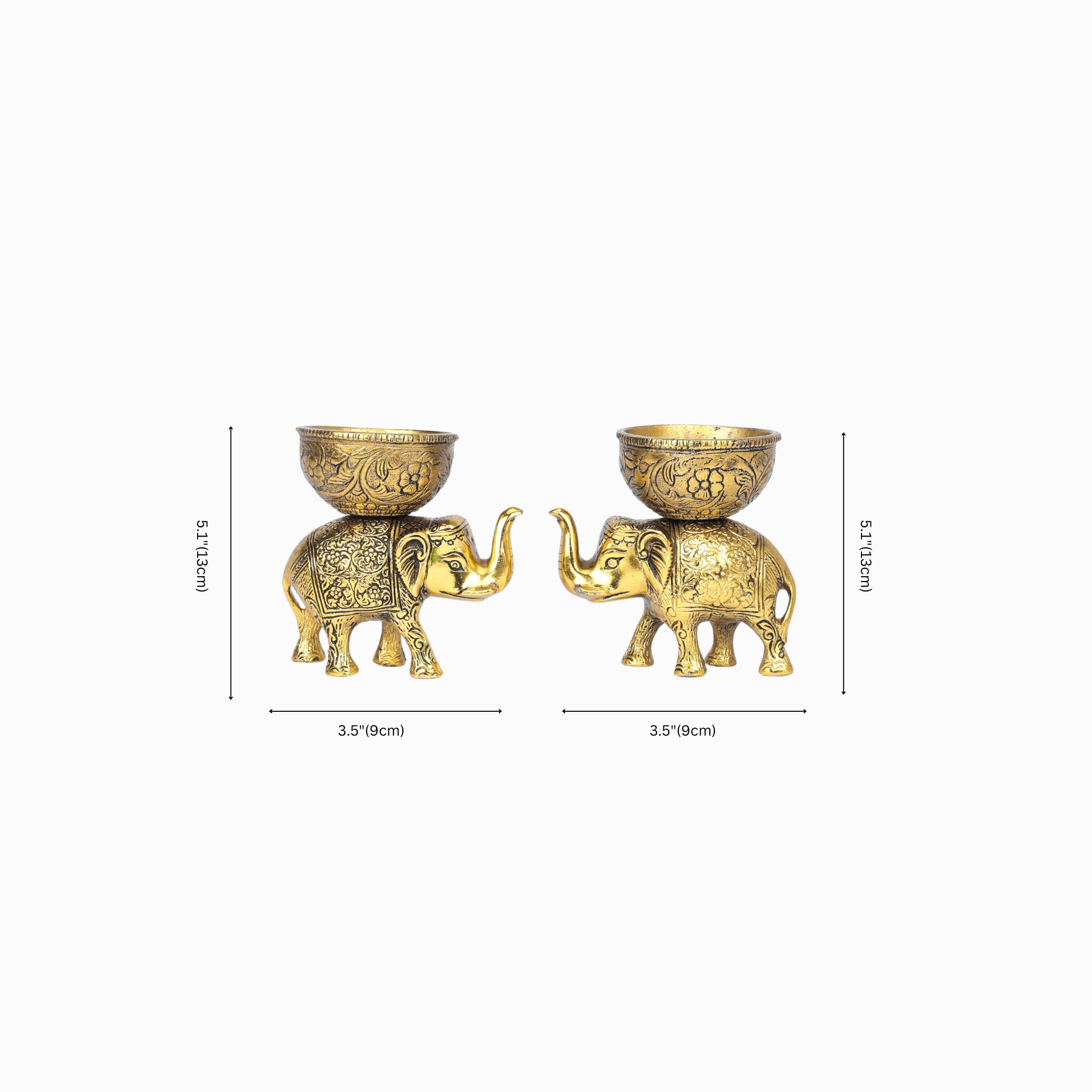 German Silver—Set of 2 Bowls with Elephant Base—Golden
