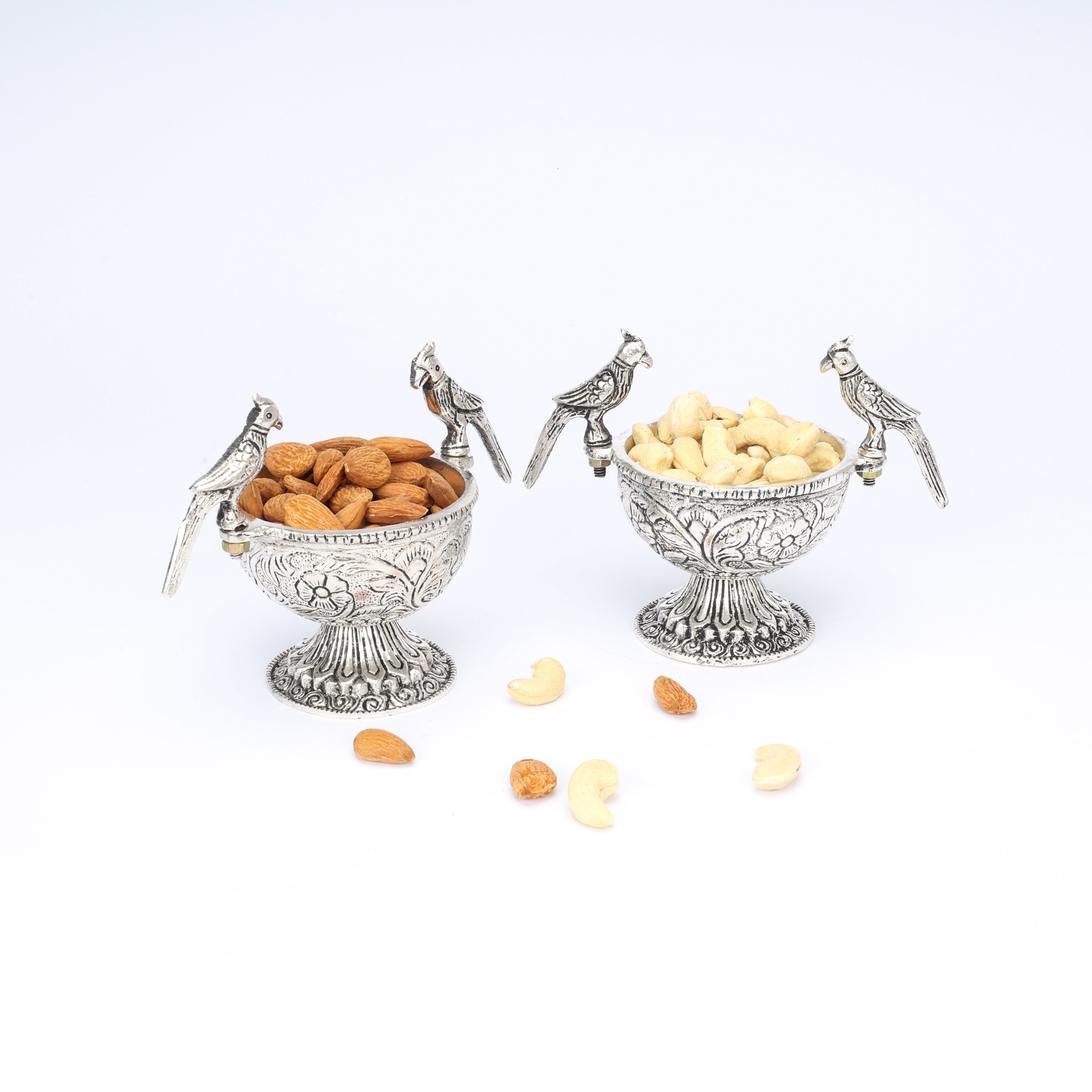 German Silver—Set of 2 Parrot Design Bowls