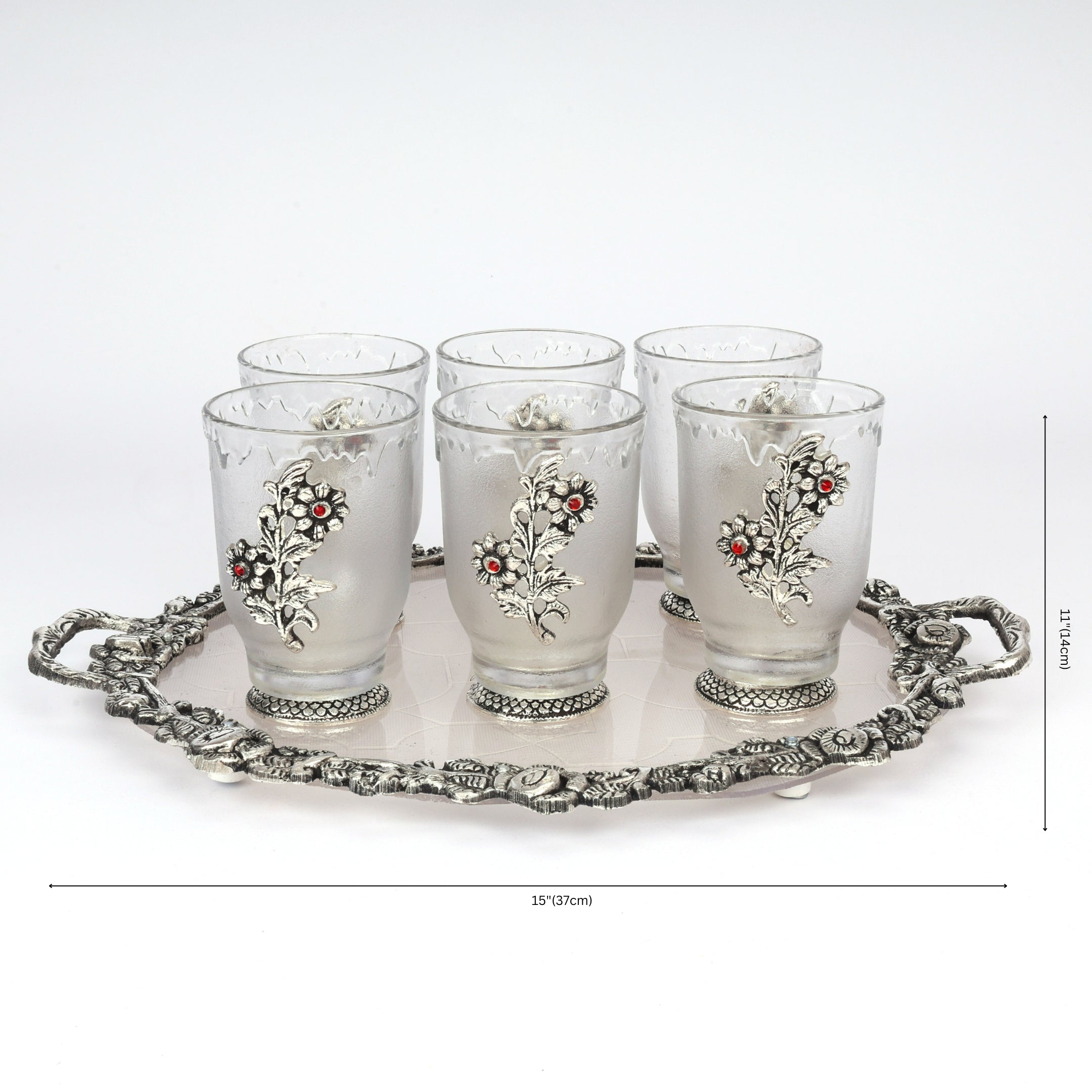 German Silver—Set of 6 Glasses with Tray—Silver