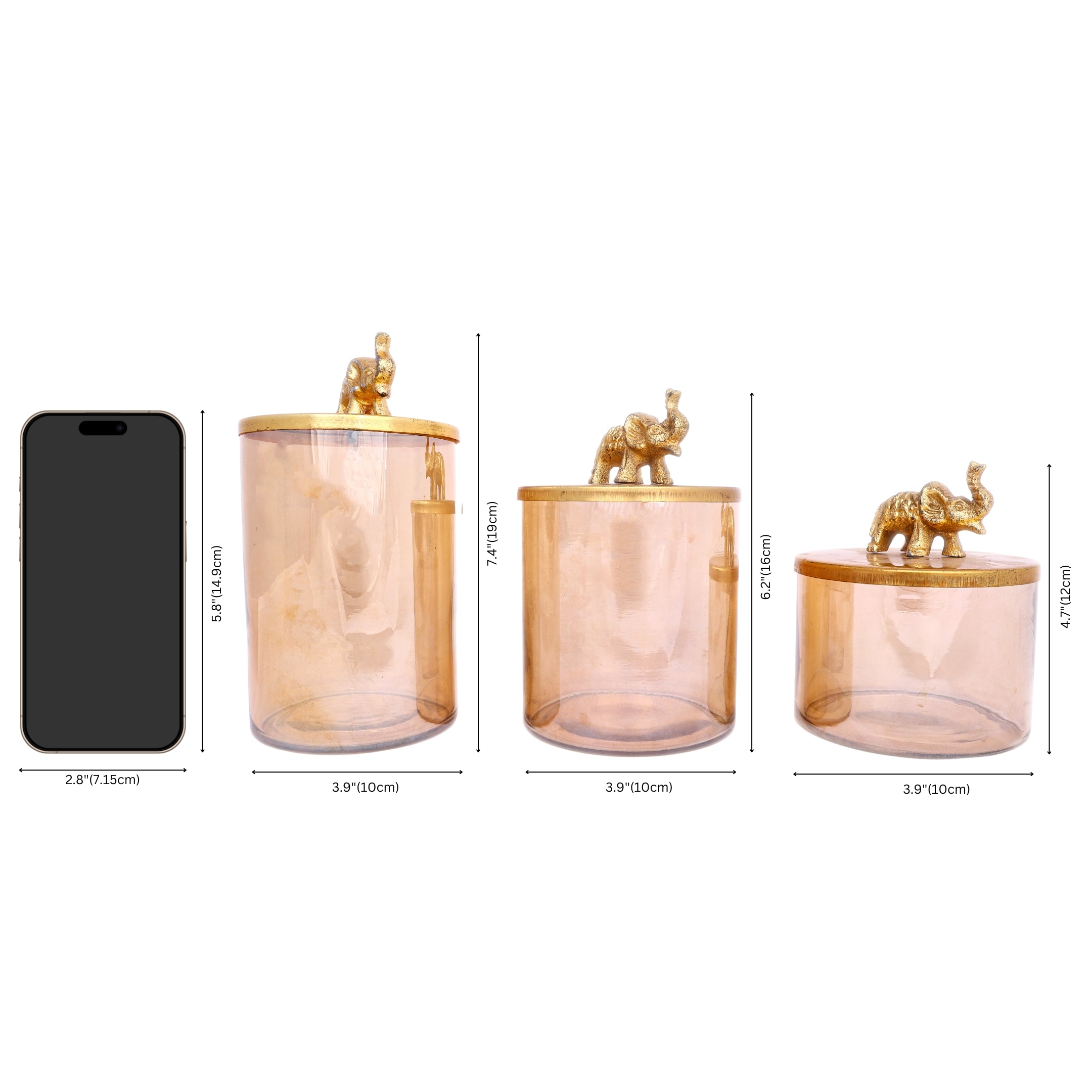 Glass Containers Set of 3 with Elephant Designed Lid