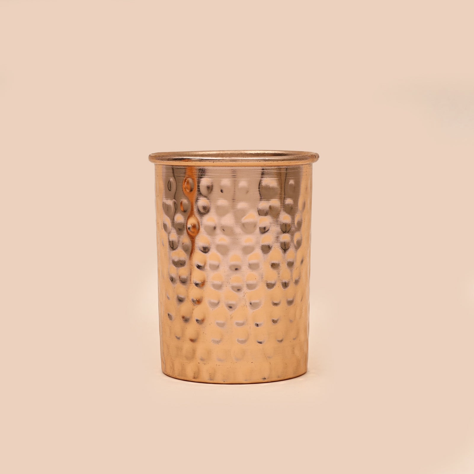 Glossy Hammered Copper Bedside bottle with Copper Glass cap (Surahi Water bottle) (1.25 litre)