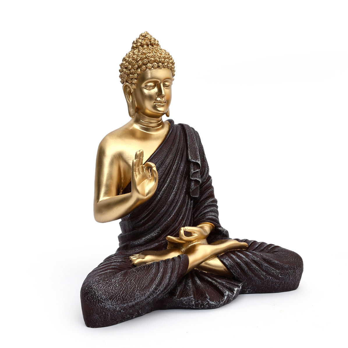 Gold Matte finish Blessing buddha in Charcoal Brown drapery
