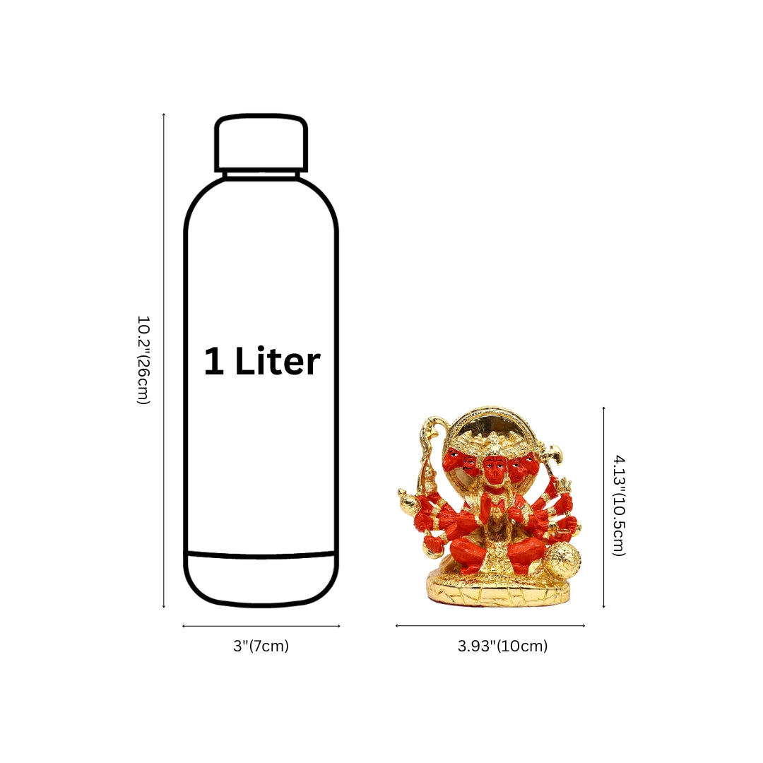 Gold Plated Panch Mukhi Hanuman Idol (Orange)