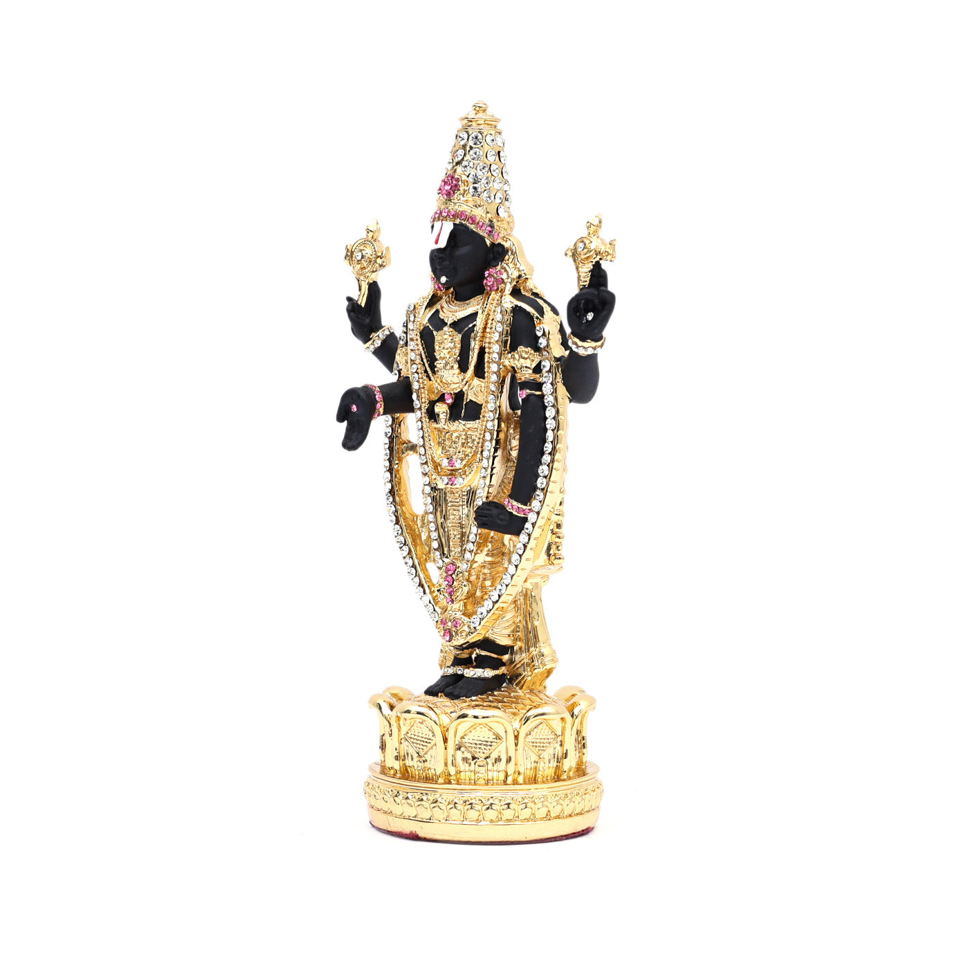 Gold plated Lord Tirupati Balaji Idol (Pink stone)