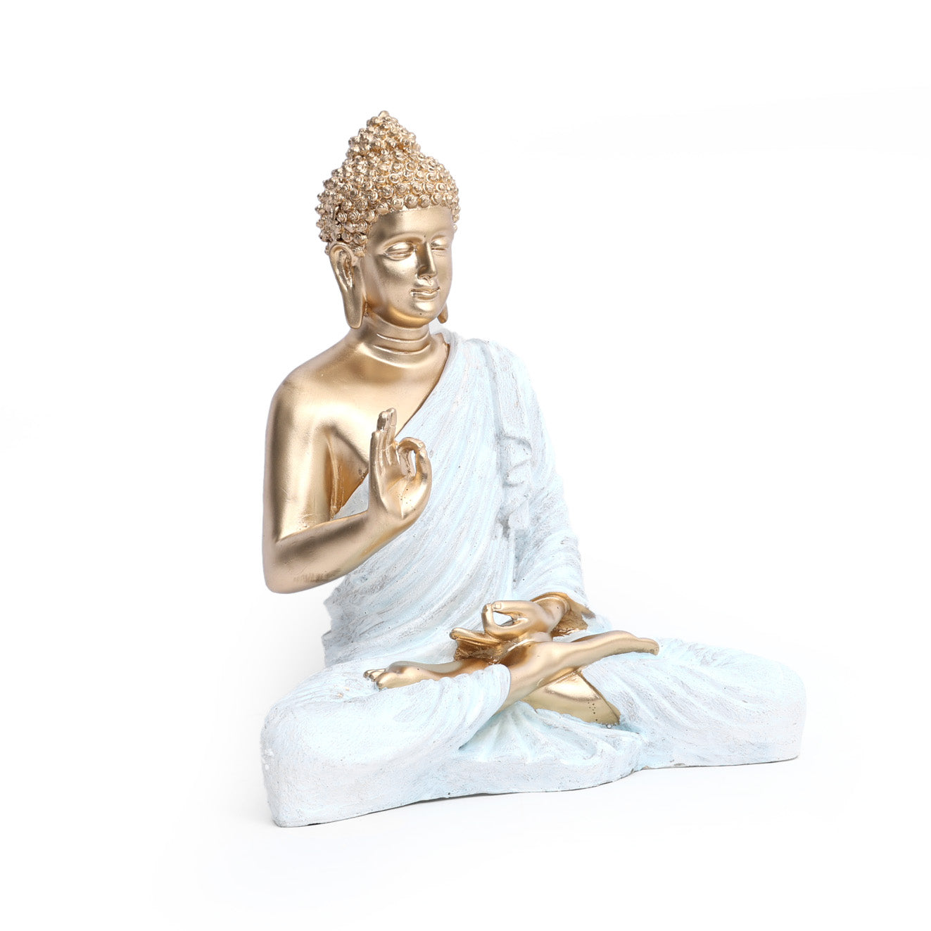 Golden Matte Finish Buddha Statue with White Robe 