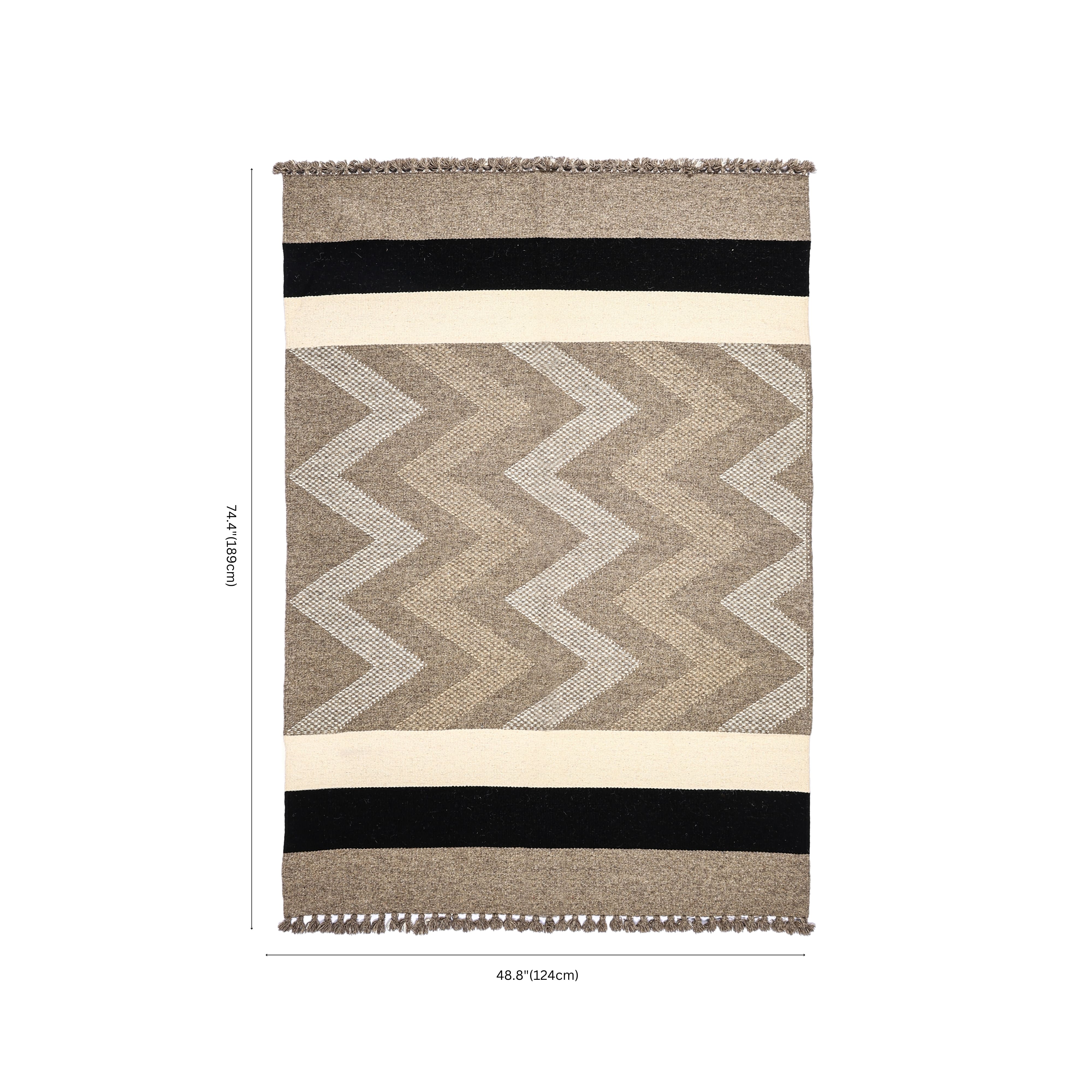 Grey and Ivory Handwoven Jawaja Durrie - Zig-Zag Pattern
