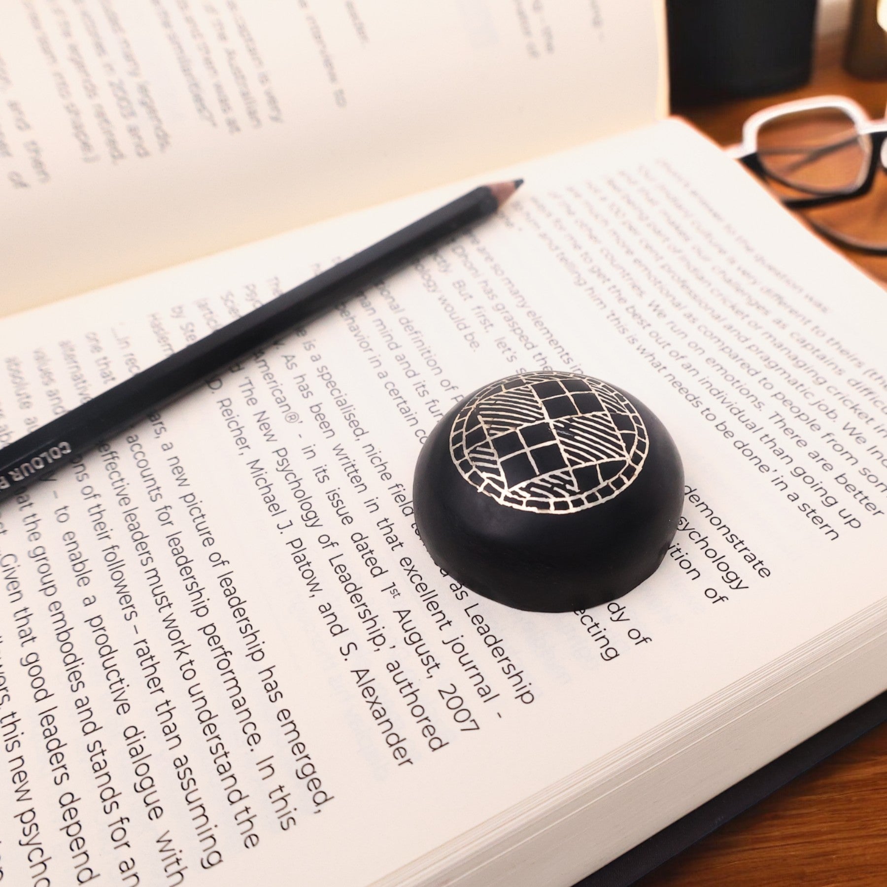 Black Paperweight - Bidri Art - Silver Inlay Work