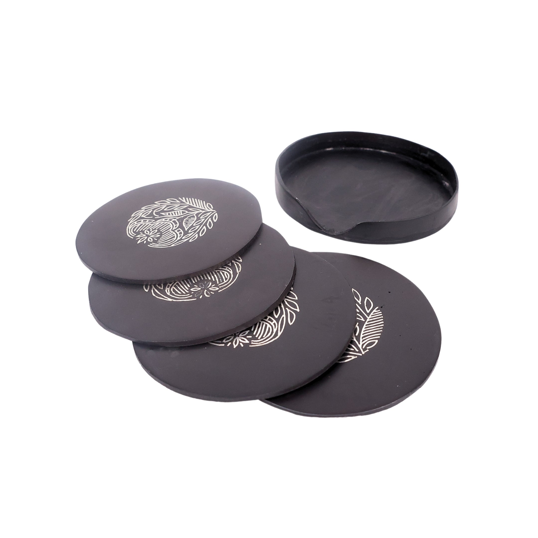 Black Tea Coasters - Bidri Art - Silver Inlay Work