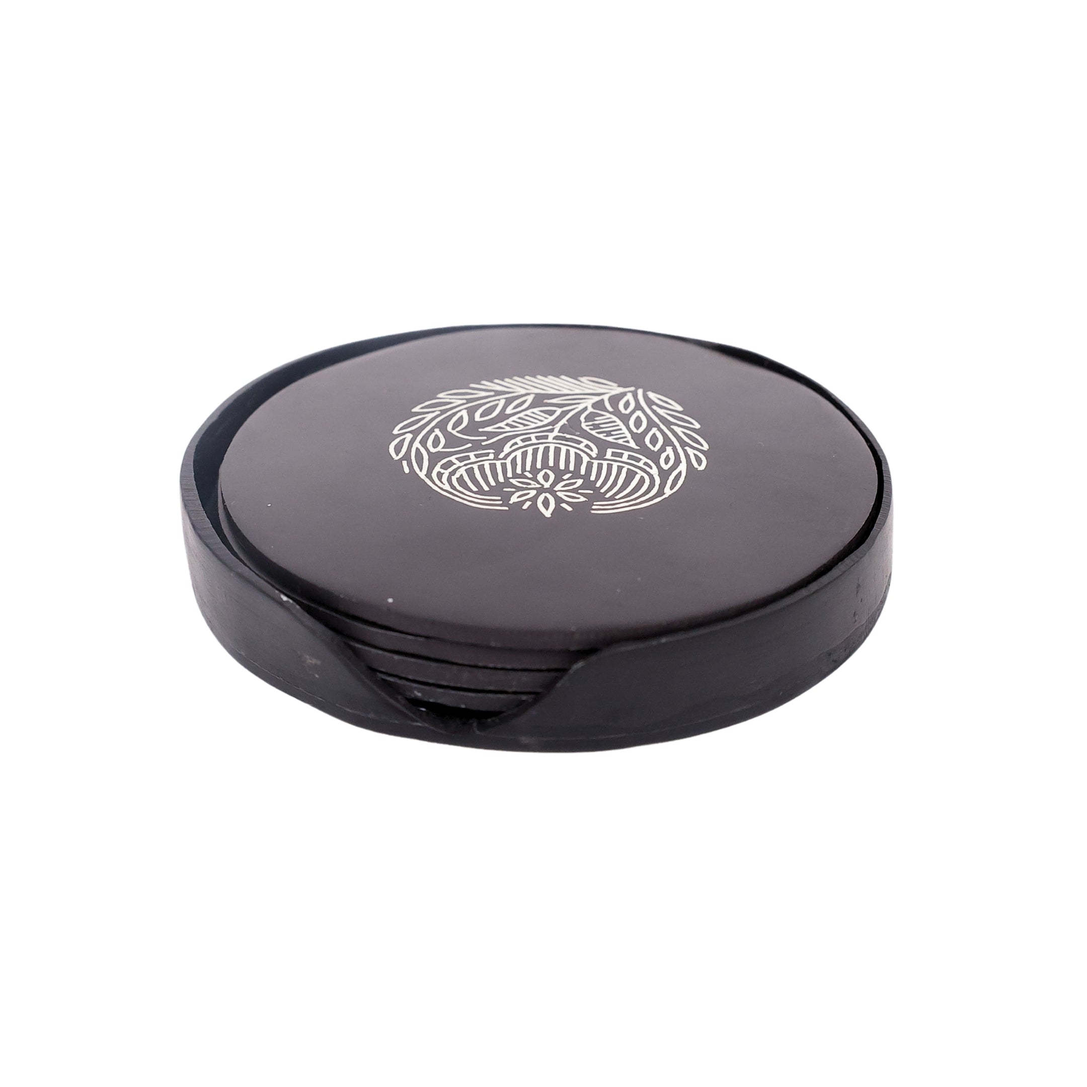 Black Tea Coasters - Bidri Art - Silver Inlay Work