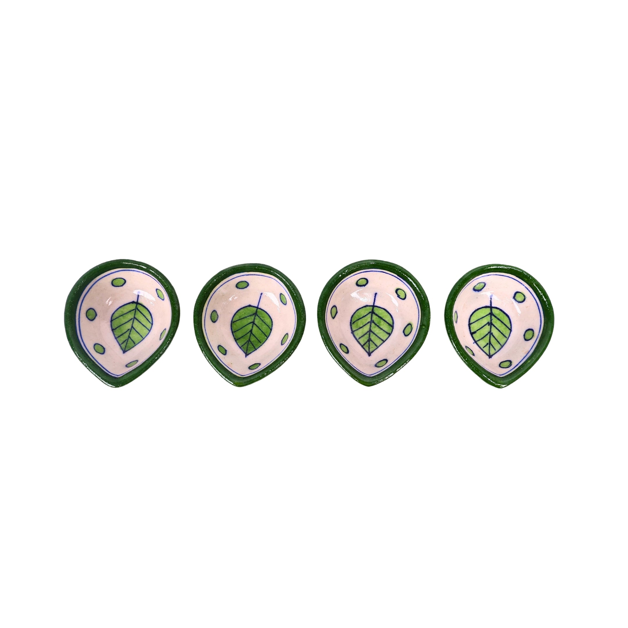 Green Blue Pottery Diyas - Set of 4