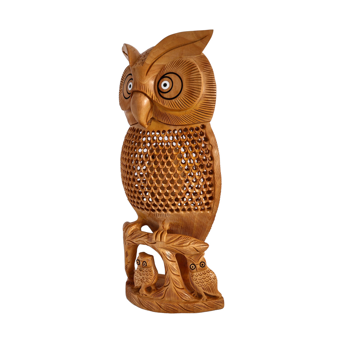 Handcrafted Wooden Owl Family Showpiece – Premium Table Decor – Natriel