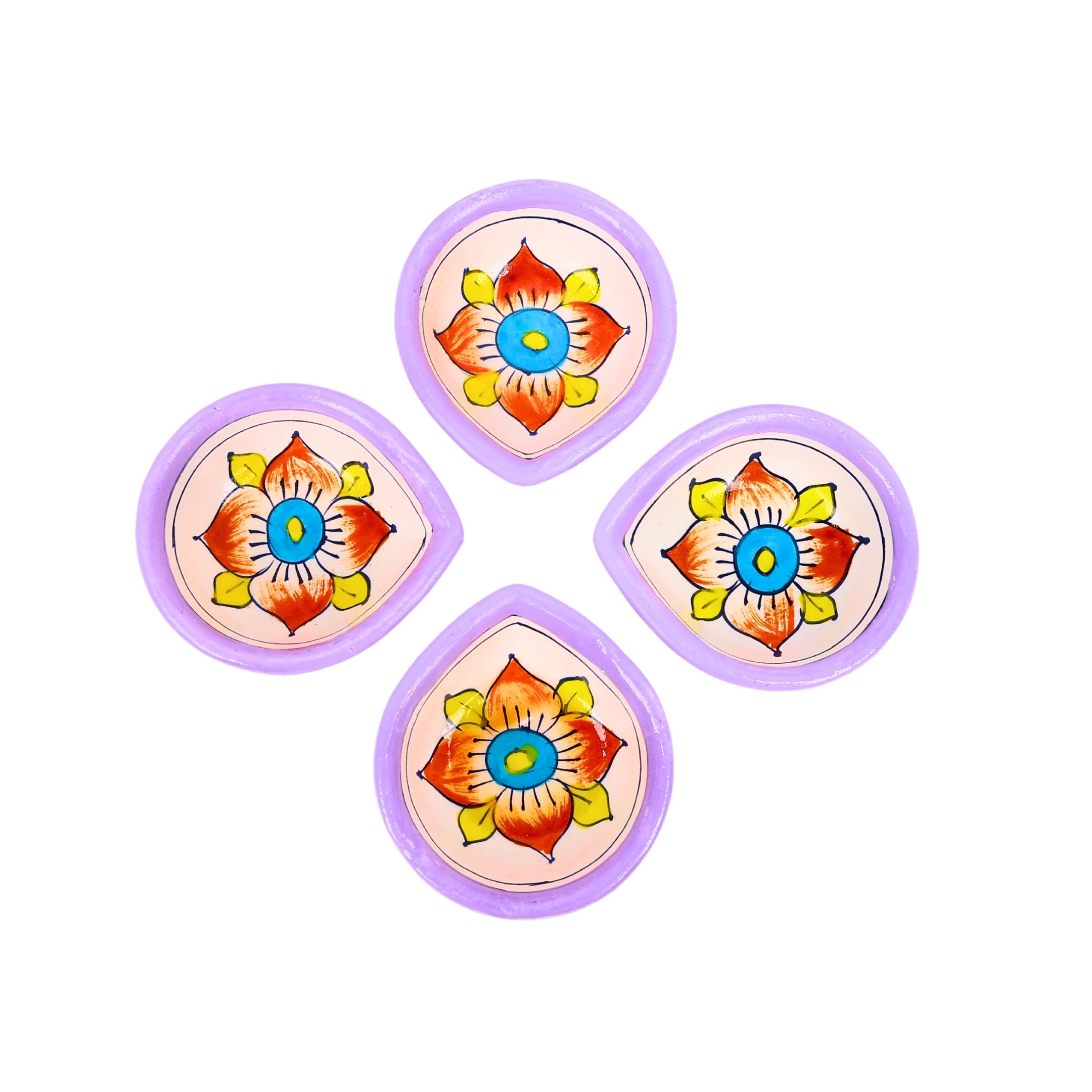 Hand-Painted Ceramic Diyas - Set of 4 - Lavender