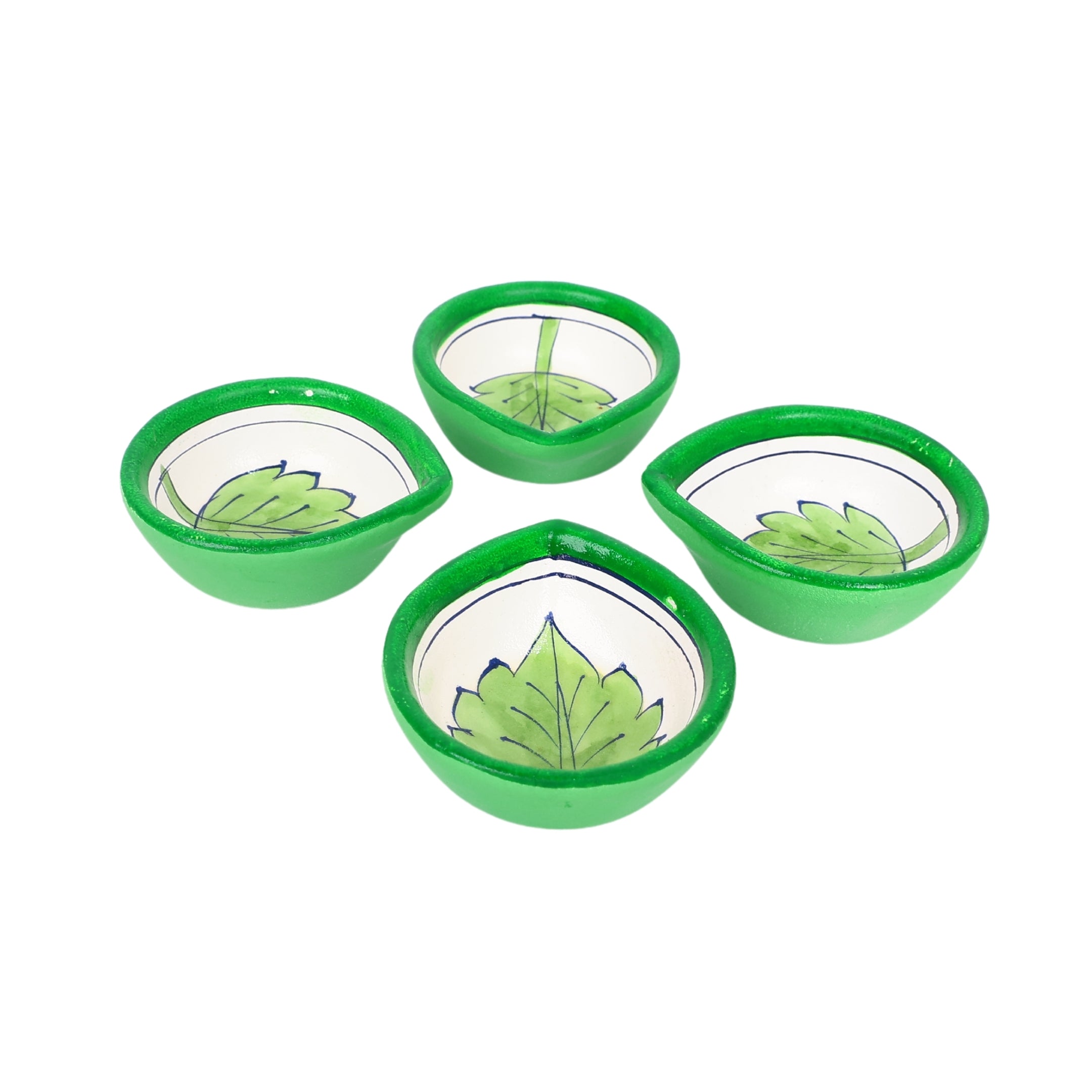 Hand-Painted Ceramic Diyas - Set of 4 – Green
