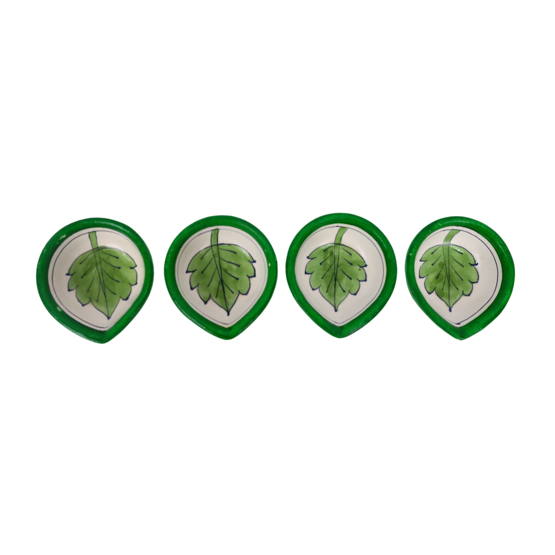 Hand-Painted Ceramic Diyas - Set of 4 – Green