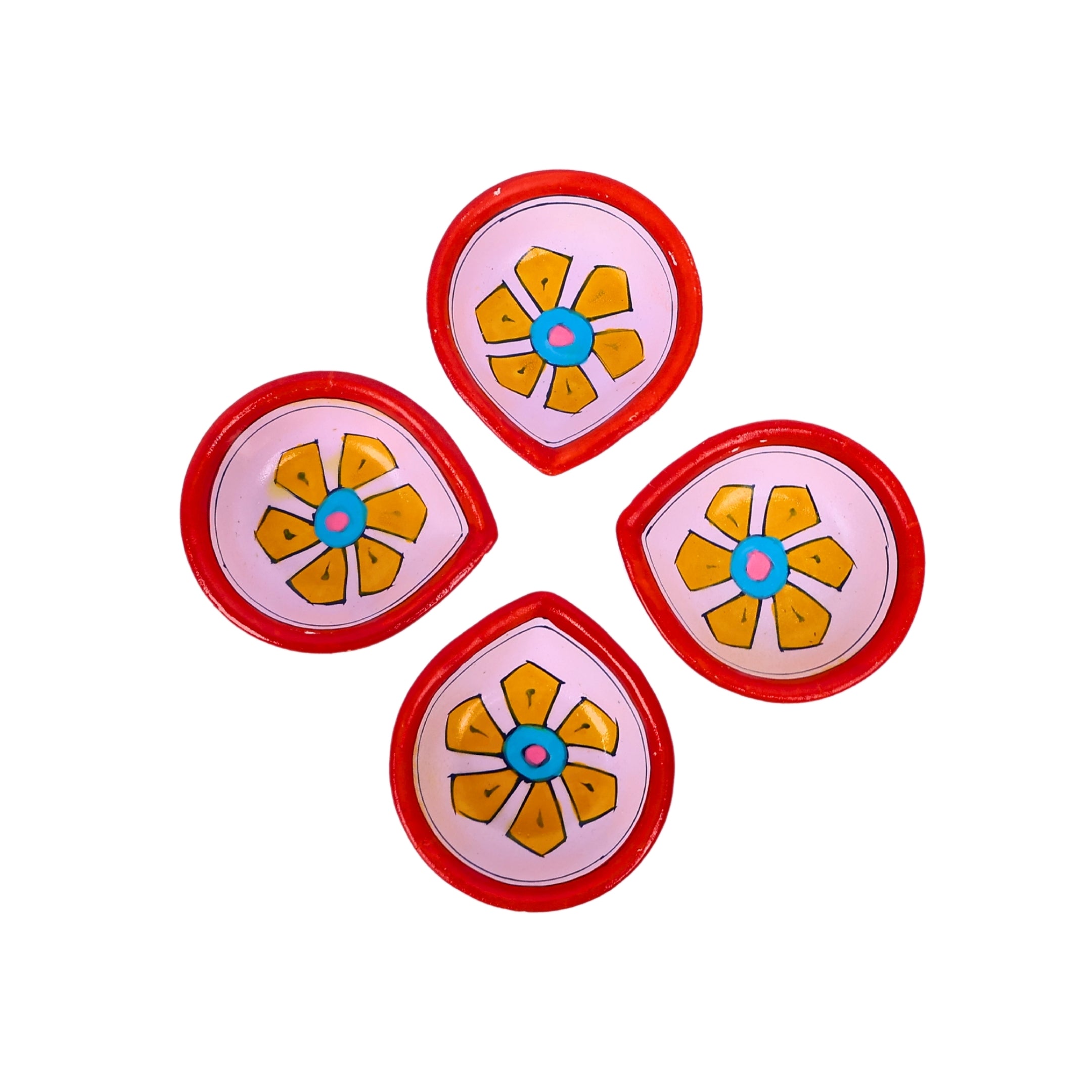 Hand-Painted Ceramic Diyas - Set of 4 – Lavender and Red