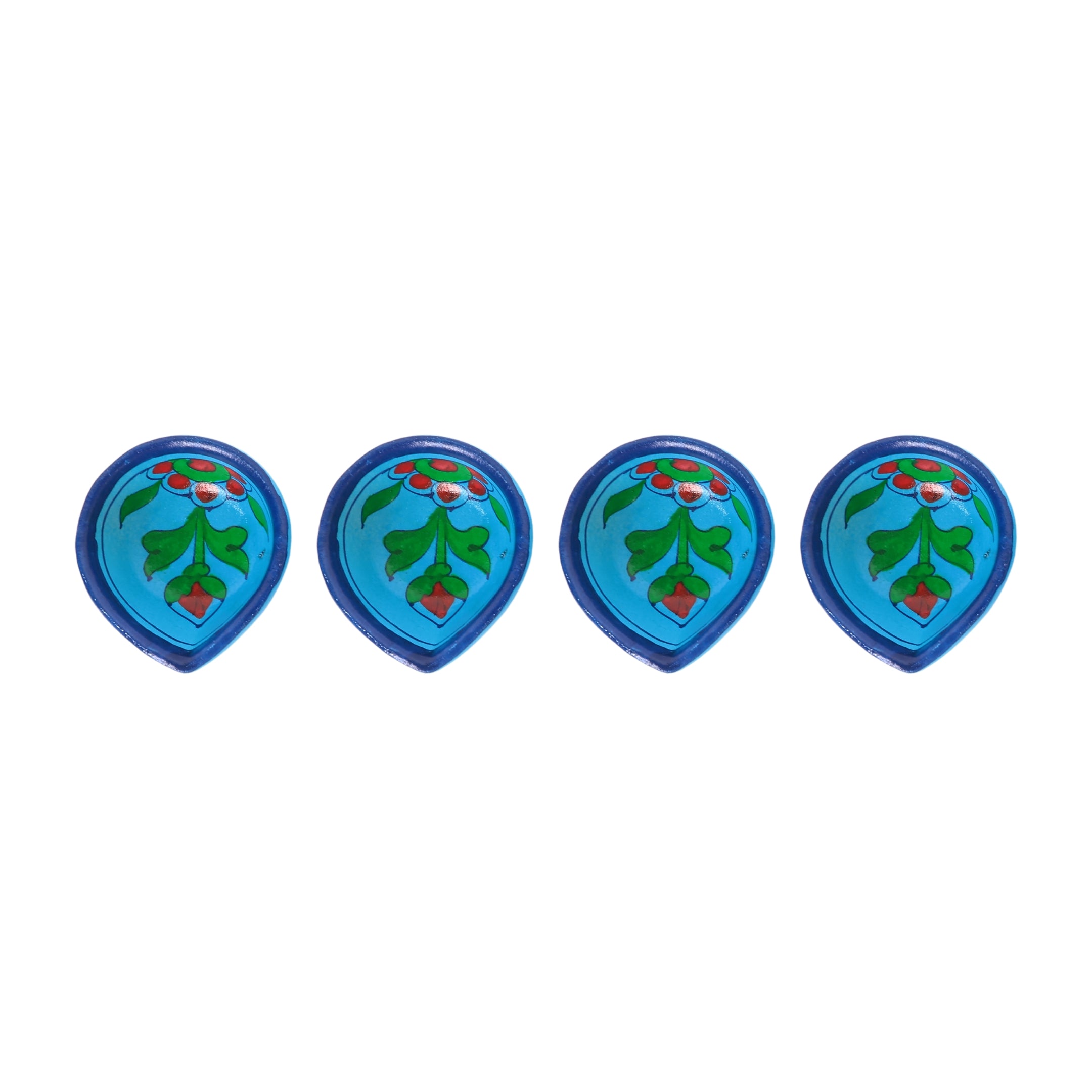 Hand-Painted Ceramic Diyas - Set of 4 – Turquoise and Blue