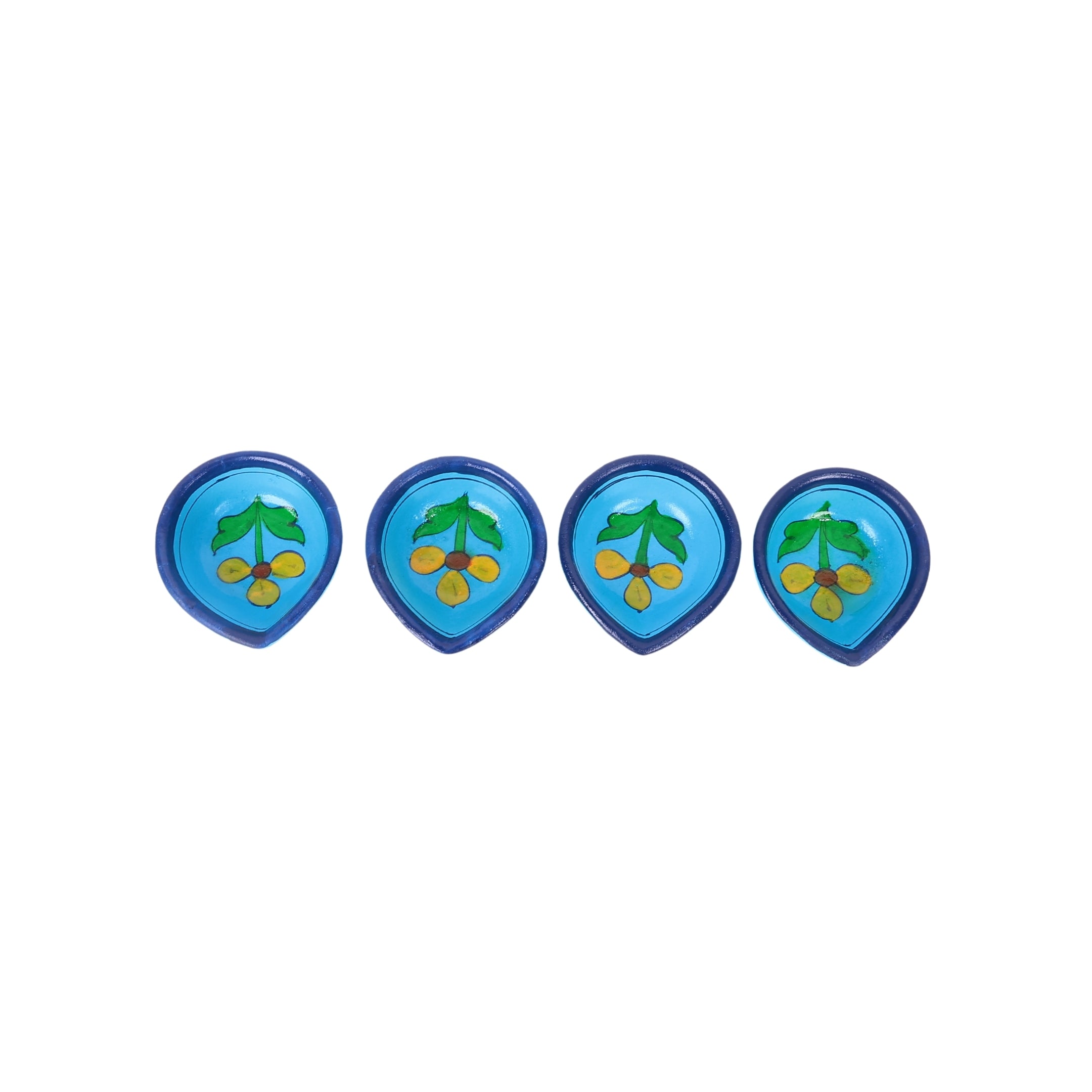 Hand-Painted Ceramic Diyas - Set of 4 – Turquoise and Blue