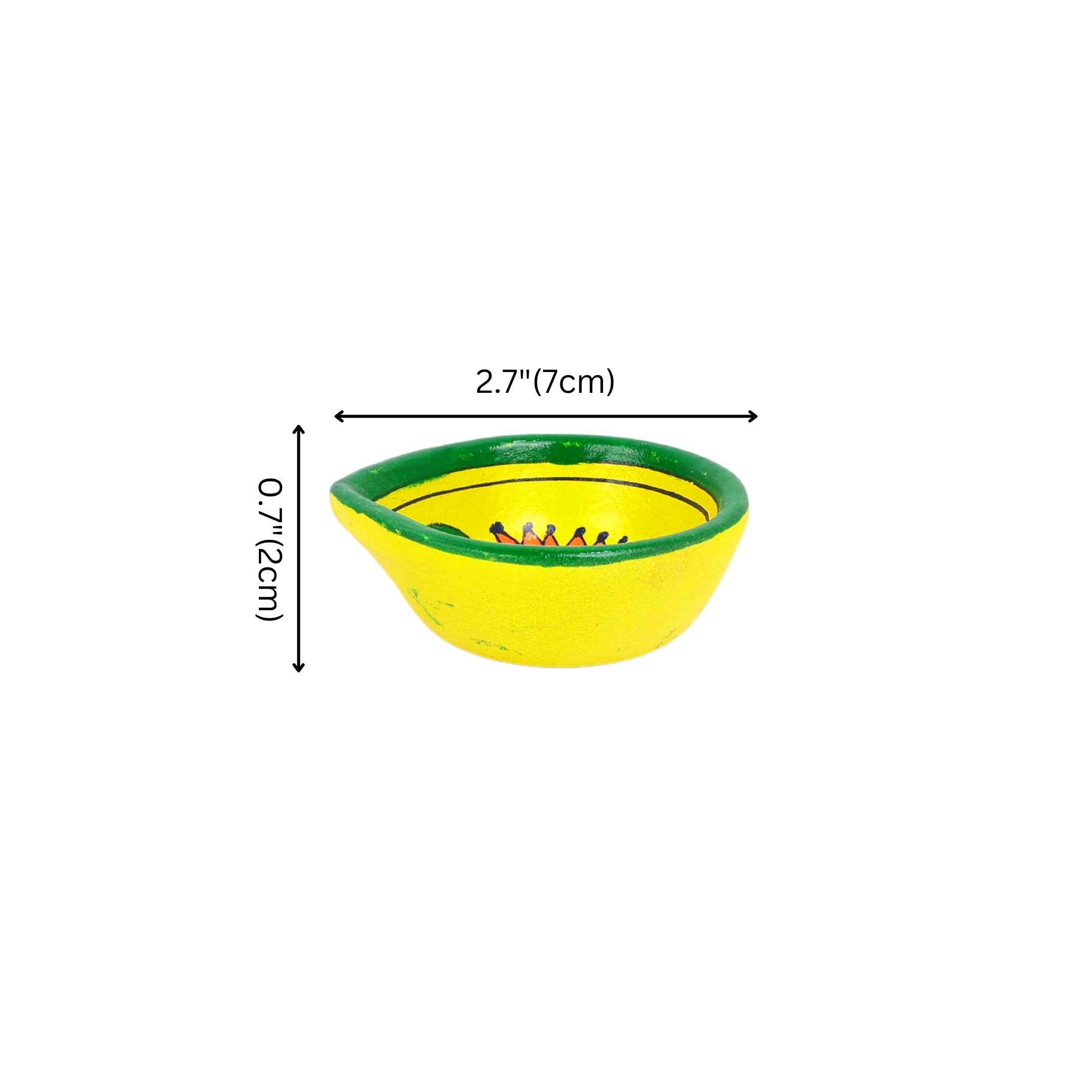 Hand-Painted Ceramic Diyas - Set of 4 – Yellow and Green