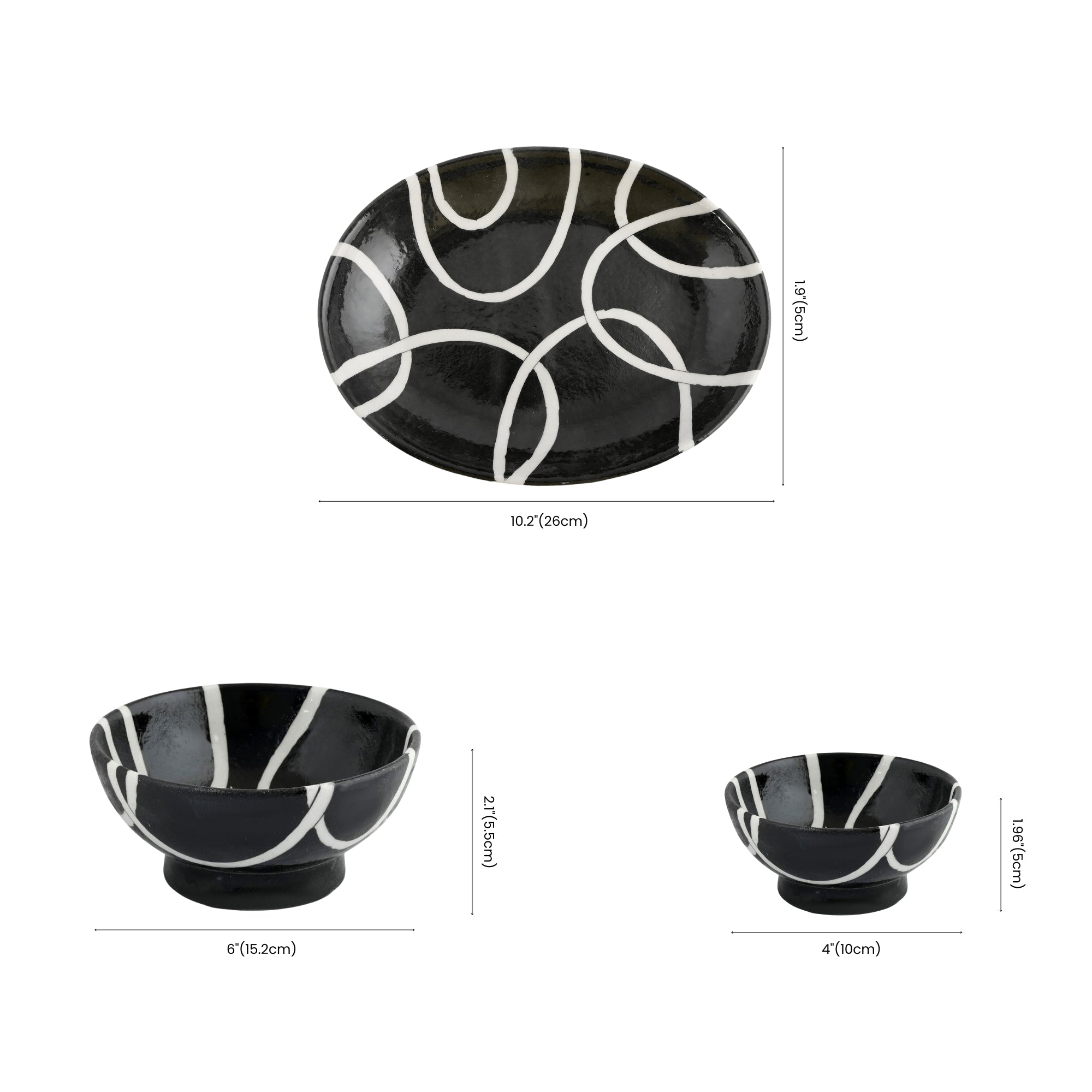 Handcrafted Black & White Blue Pottery Bowl & Plate Set – Modern Jaipur Art