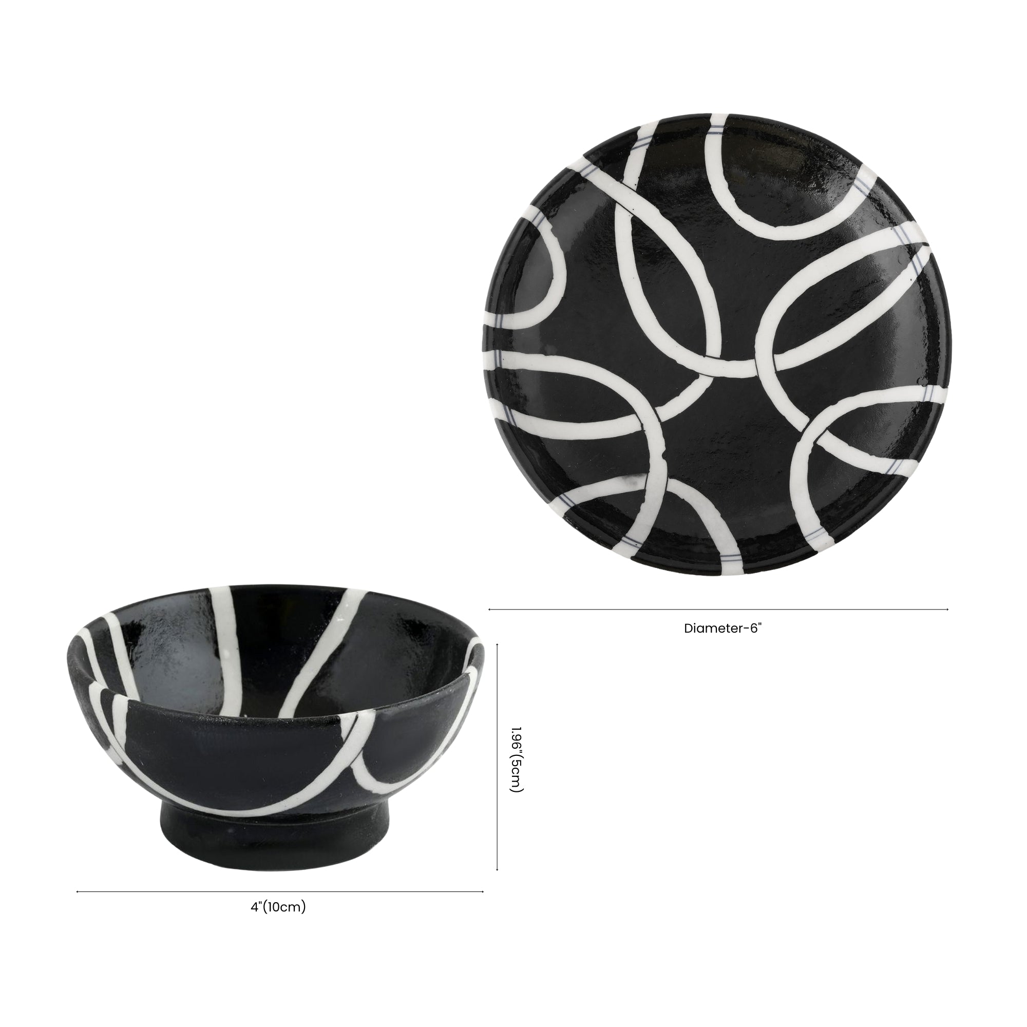 Handcrafted Black & White Blue Pottery Bowl & Plate Set – Modern Jaipur Art