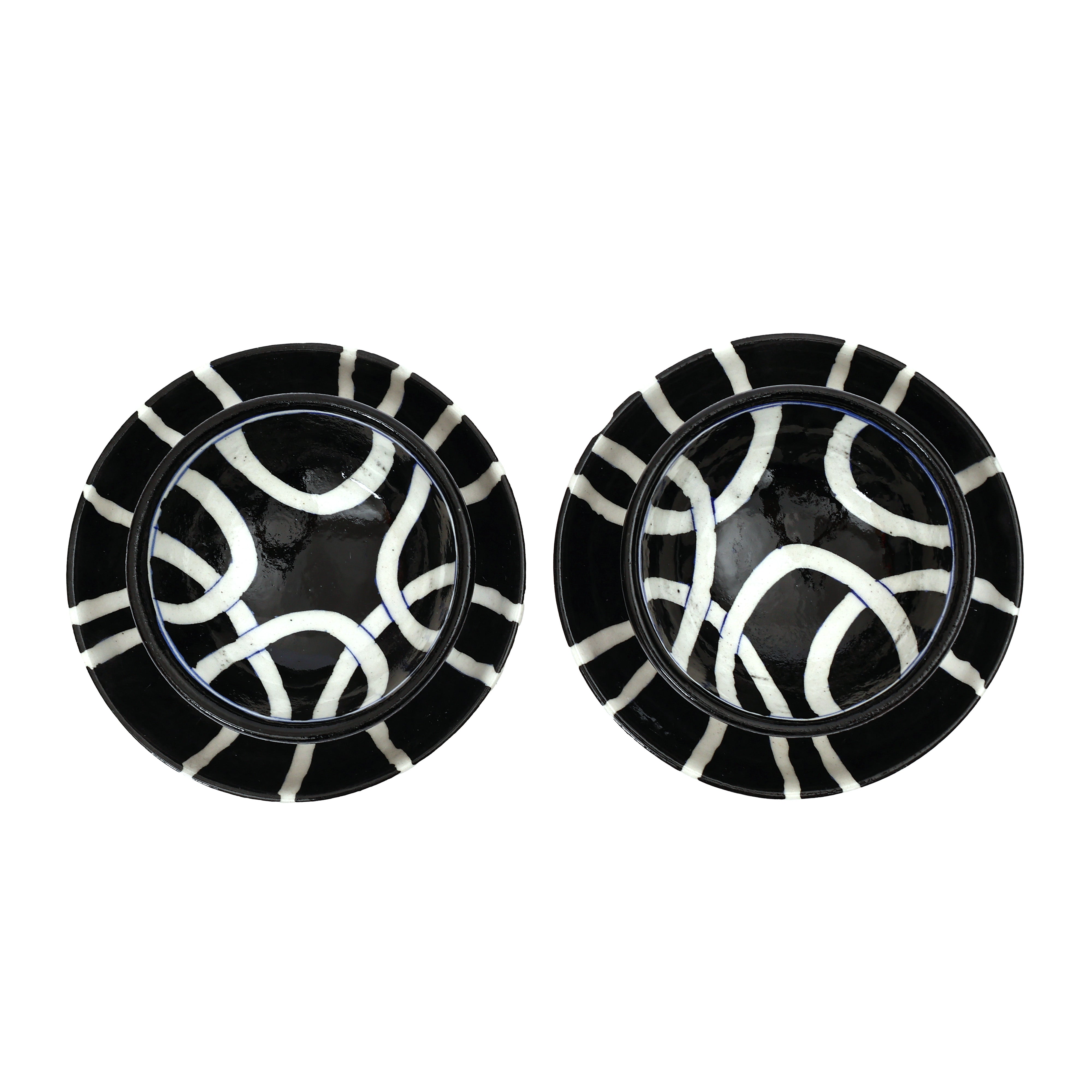Handcrafted Black & White Blue Pottery Bowl & Plate Set – Modern Jaipur Art