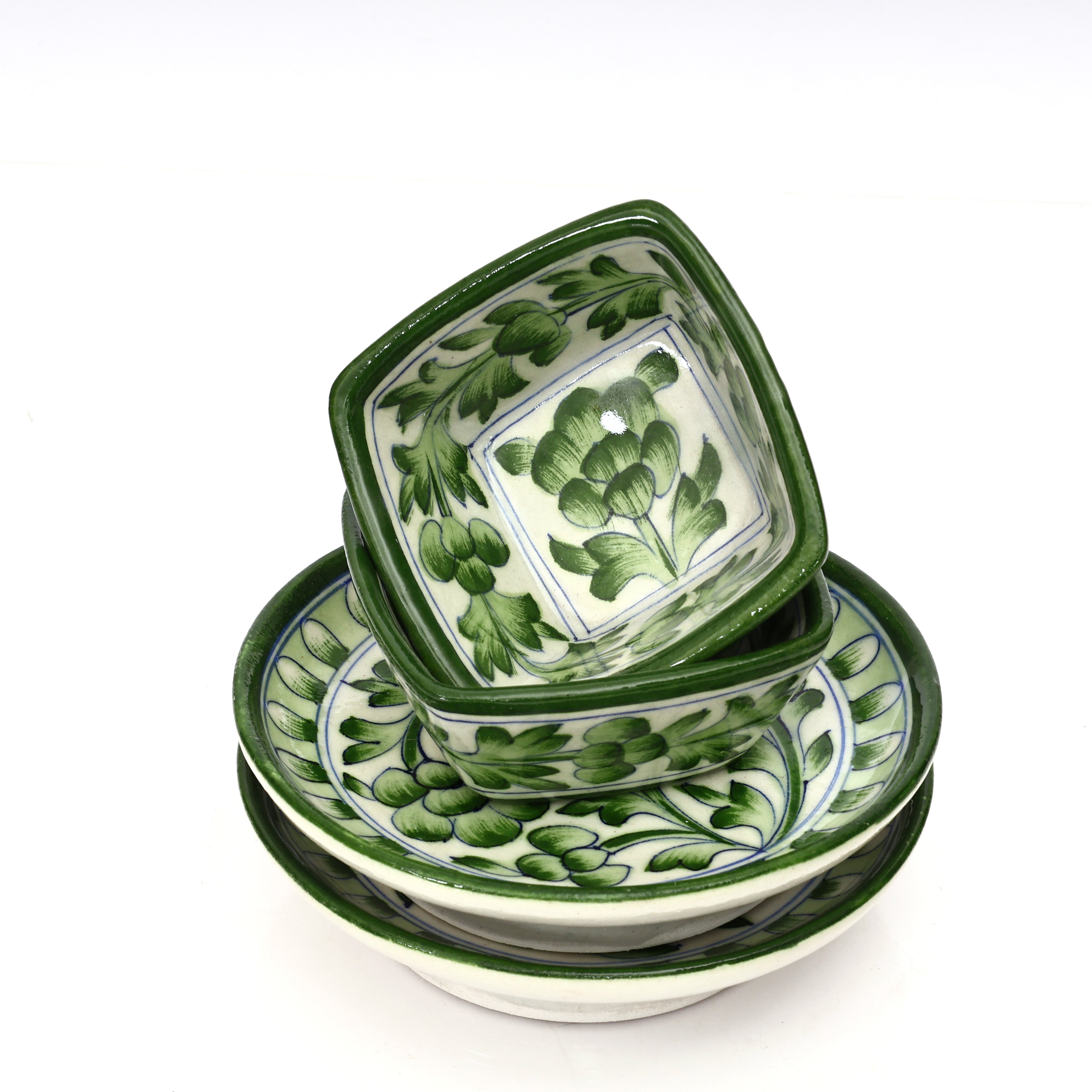 Handcrafted Blue Pottery Bowl & Plate Set – Elegant Jaipur Art for Dinnerware
