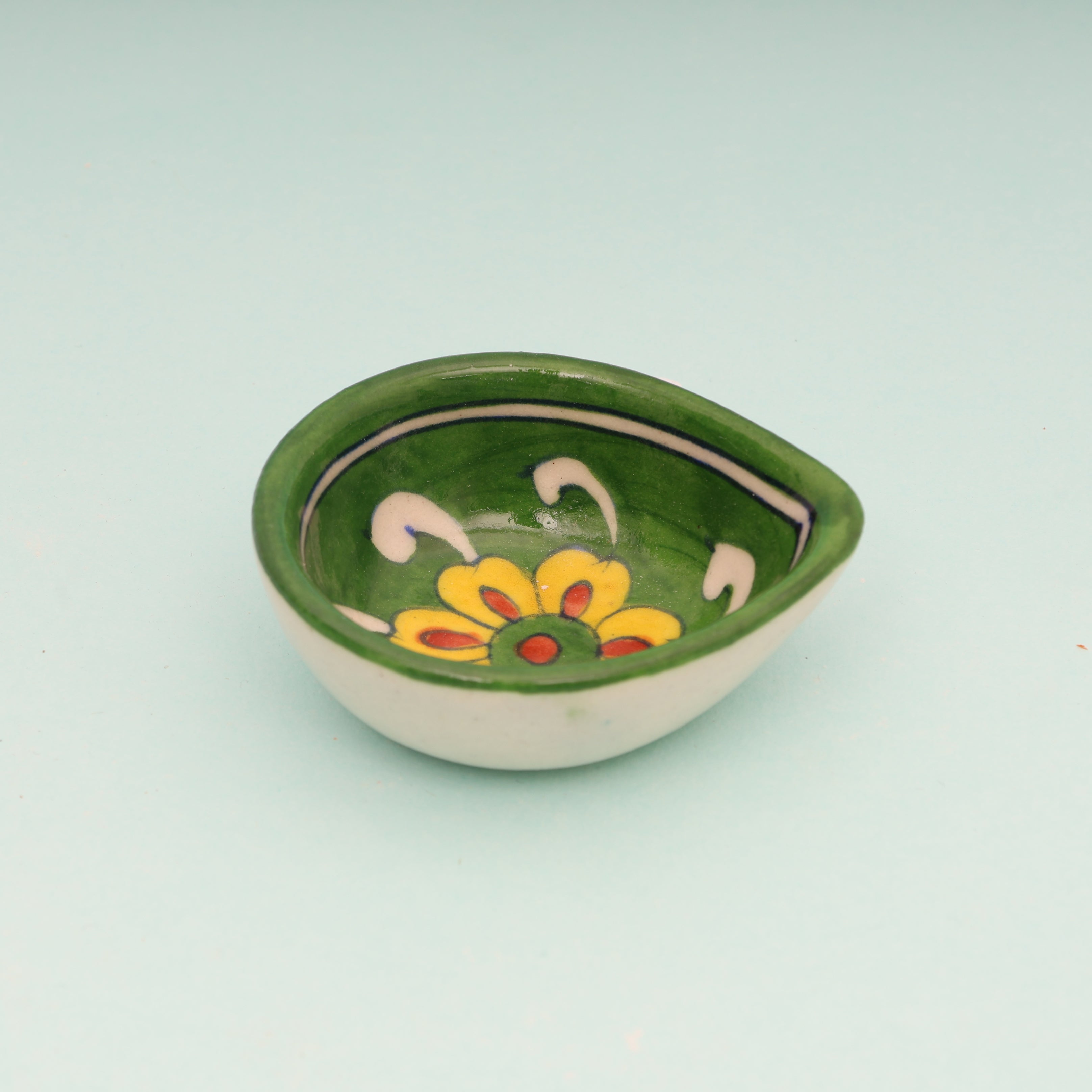 Handcrafted Blue Pottery Decorative Diyas  Set - Green
