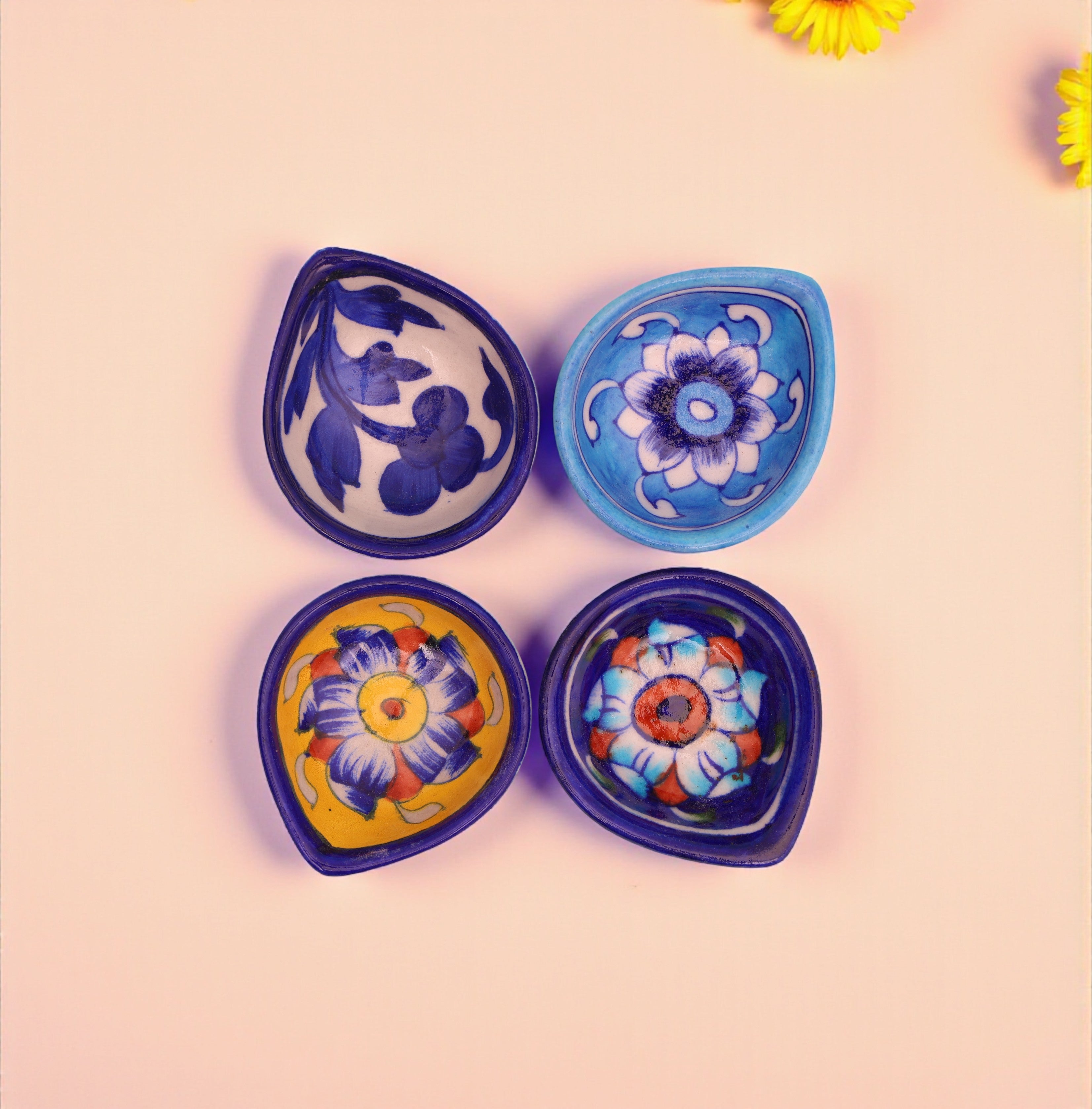 Handcrafted Blue Pottery Diyas Set (Assorted Designs)