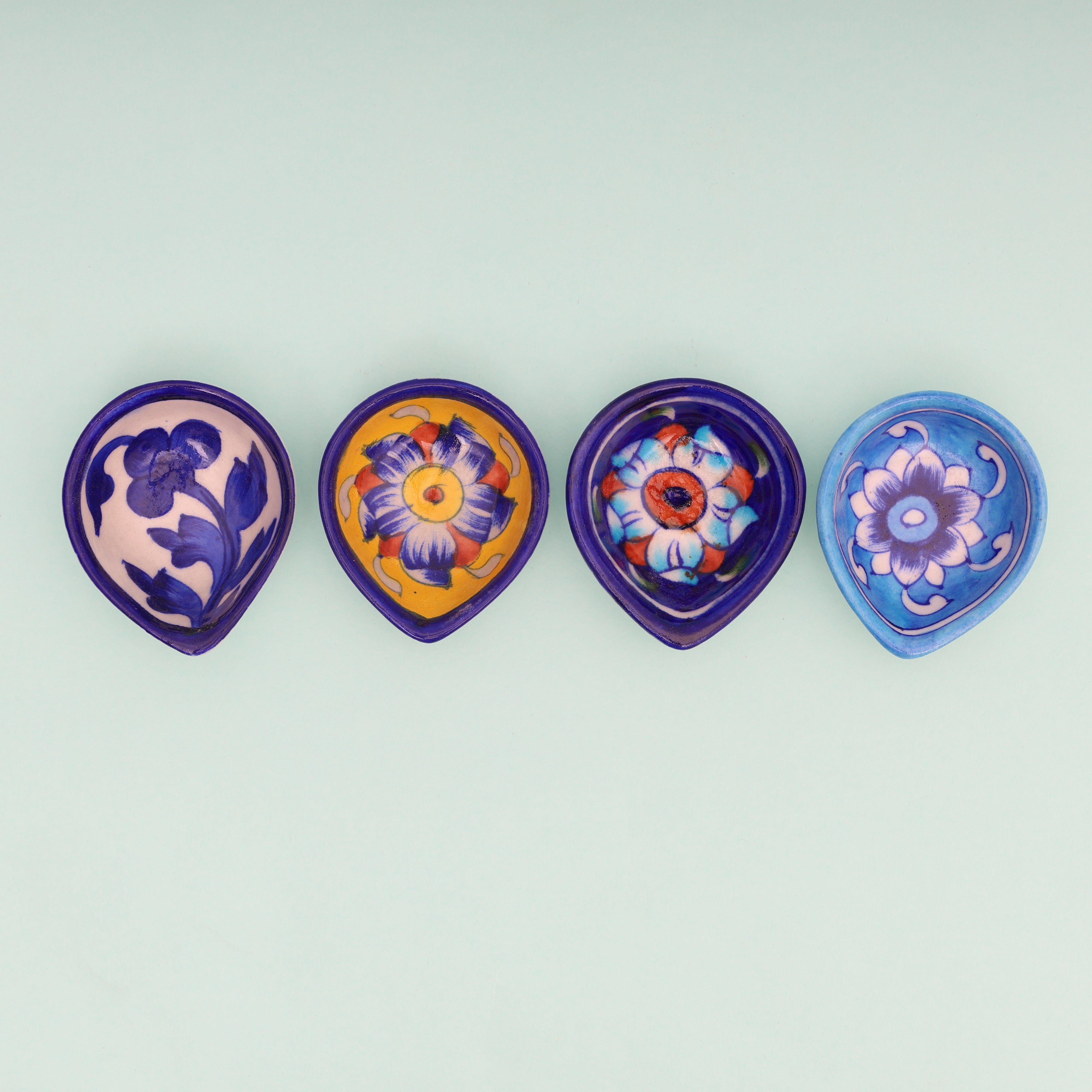 Handcrafted Blue Pottery Diyas Set (Assorted Designs)