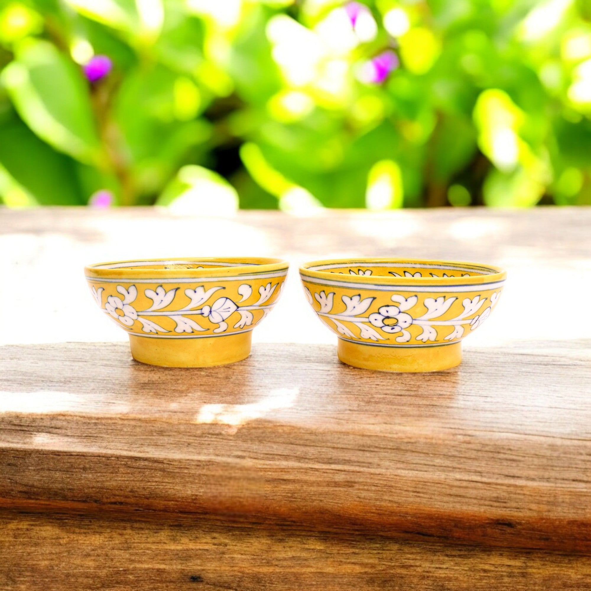 Handcrafted Blue Pottery Round Bowls