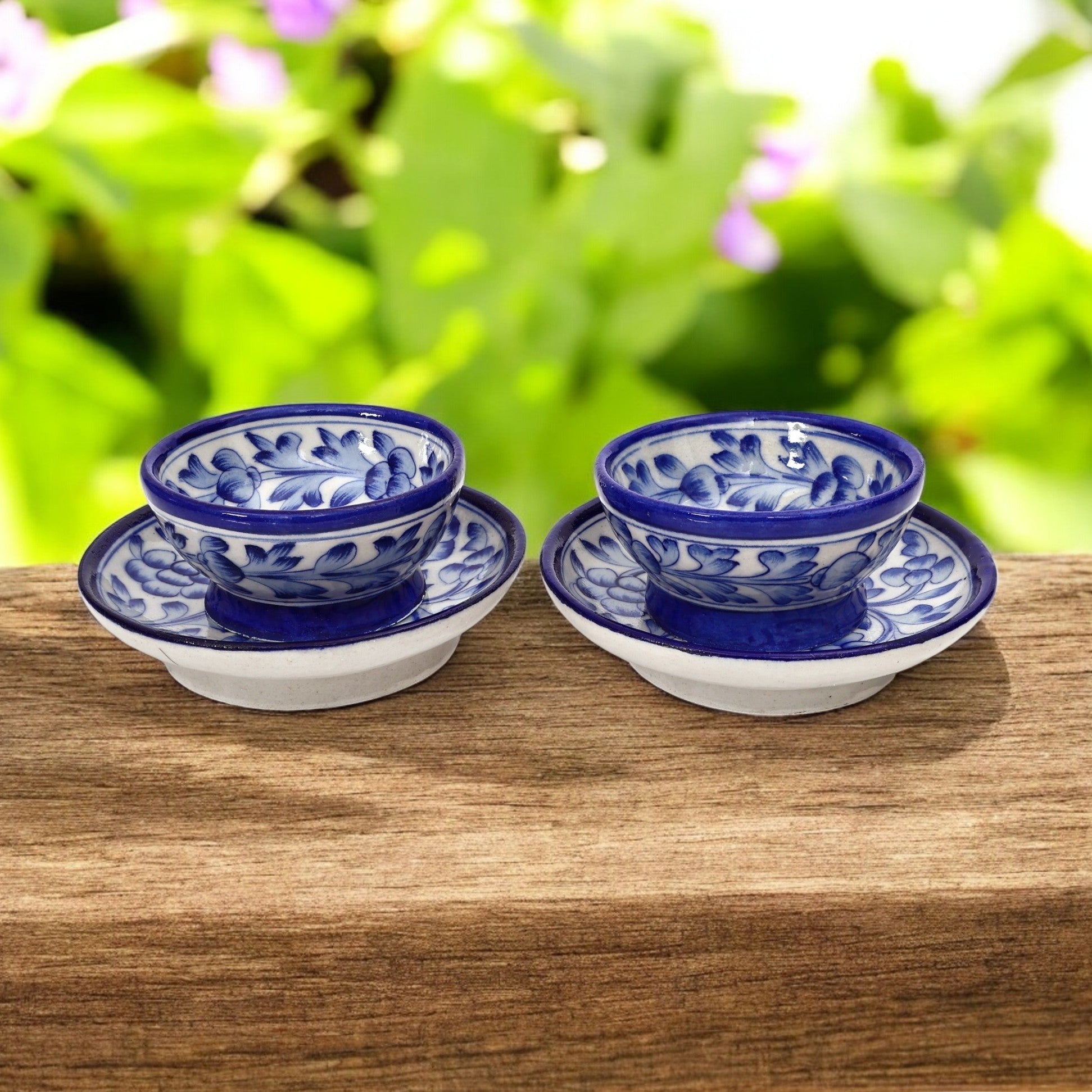 Handcrafted Blue Pottery Serving Set - Traditional Floral Dining Collection (Set of 2)