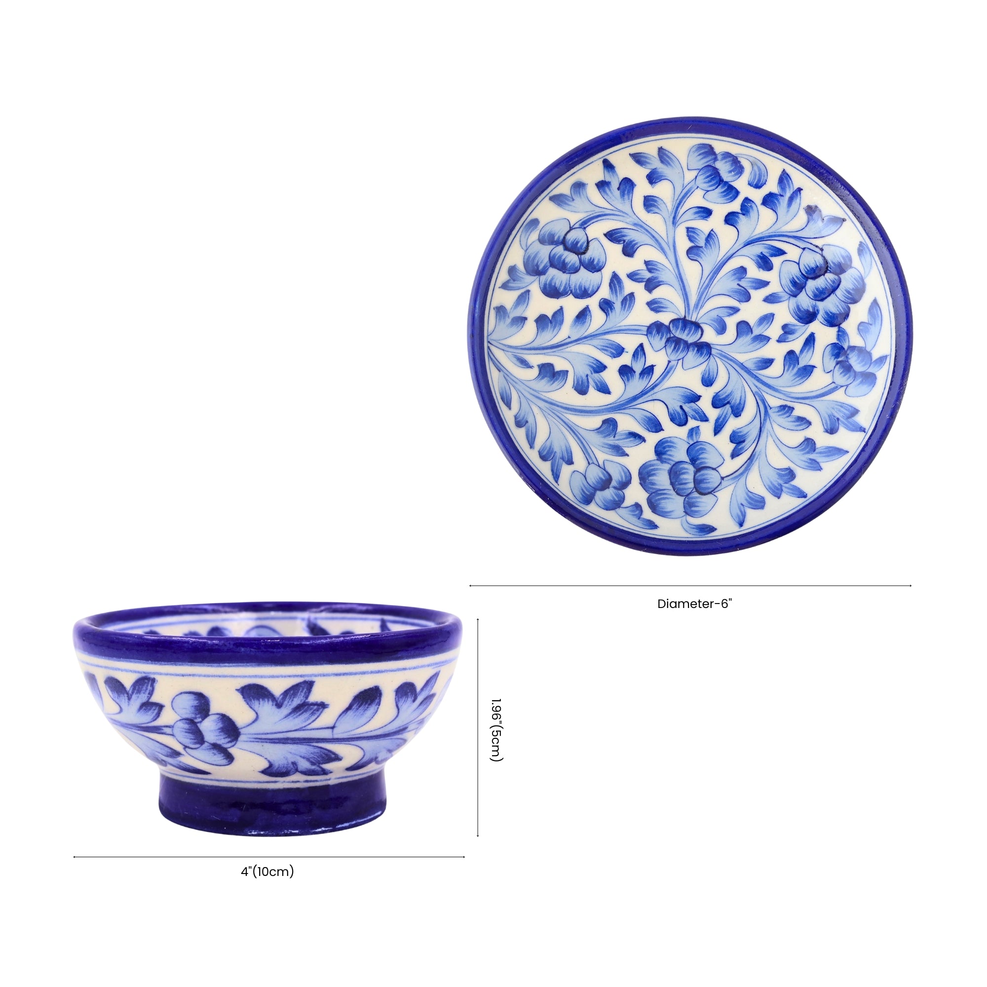 Handcrafted Blue Pottery Serving Set - Traditional Floral Dining Collection (Set of 2)