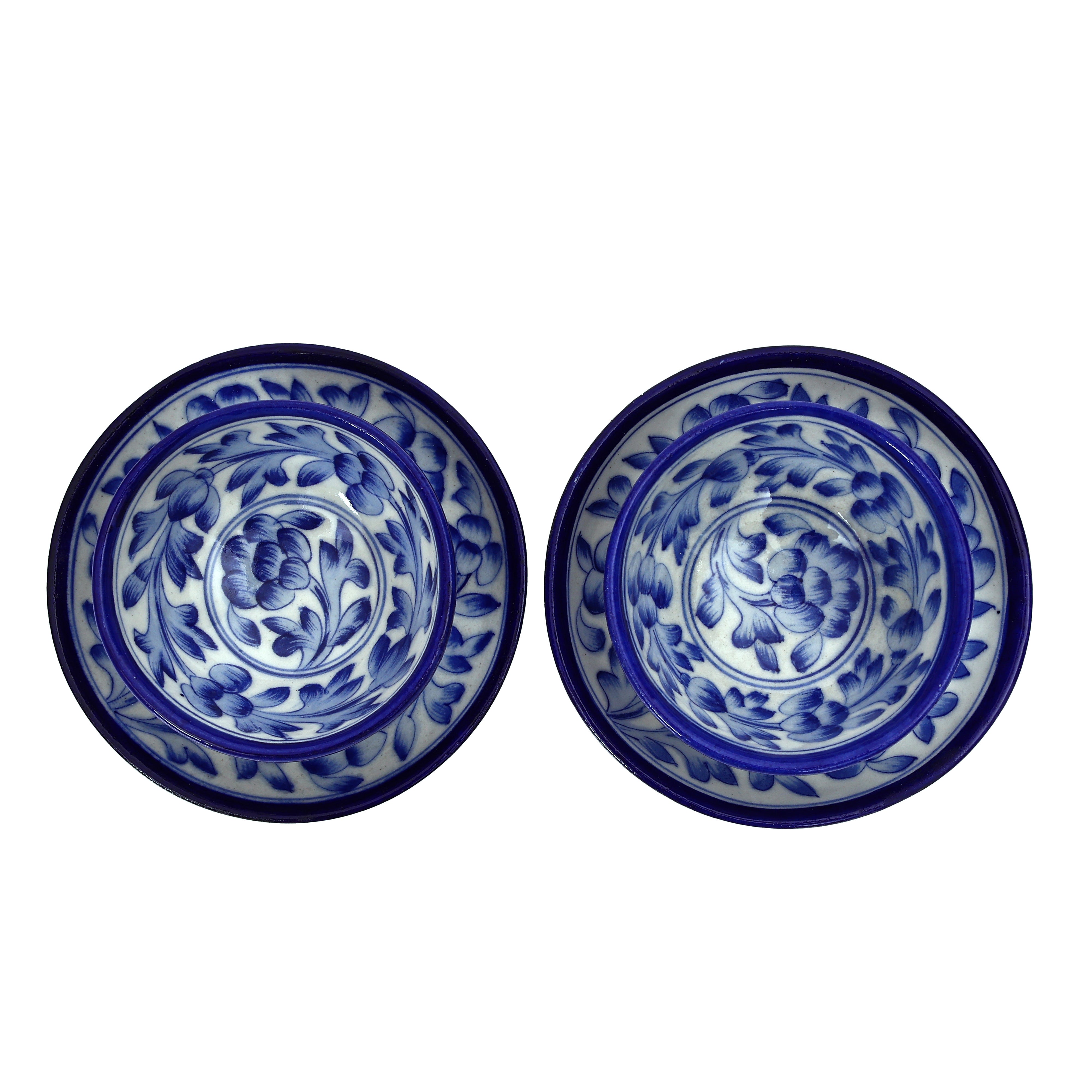 Handcrafted Blue Pottery Serving Set - Traditional Floral Dining Collection (Set of 2)