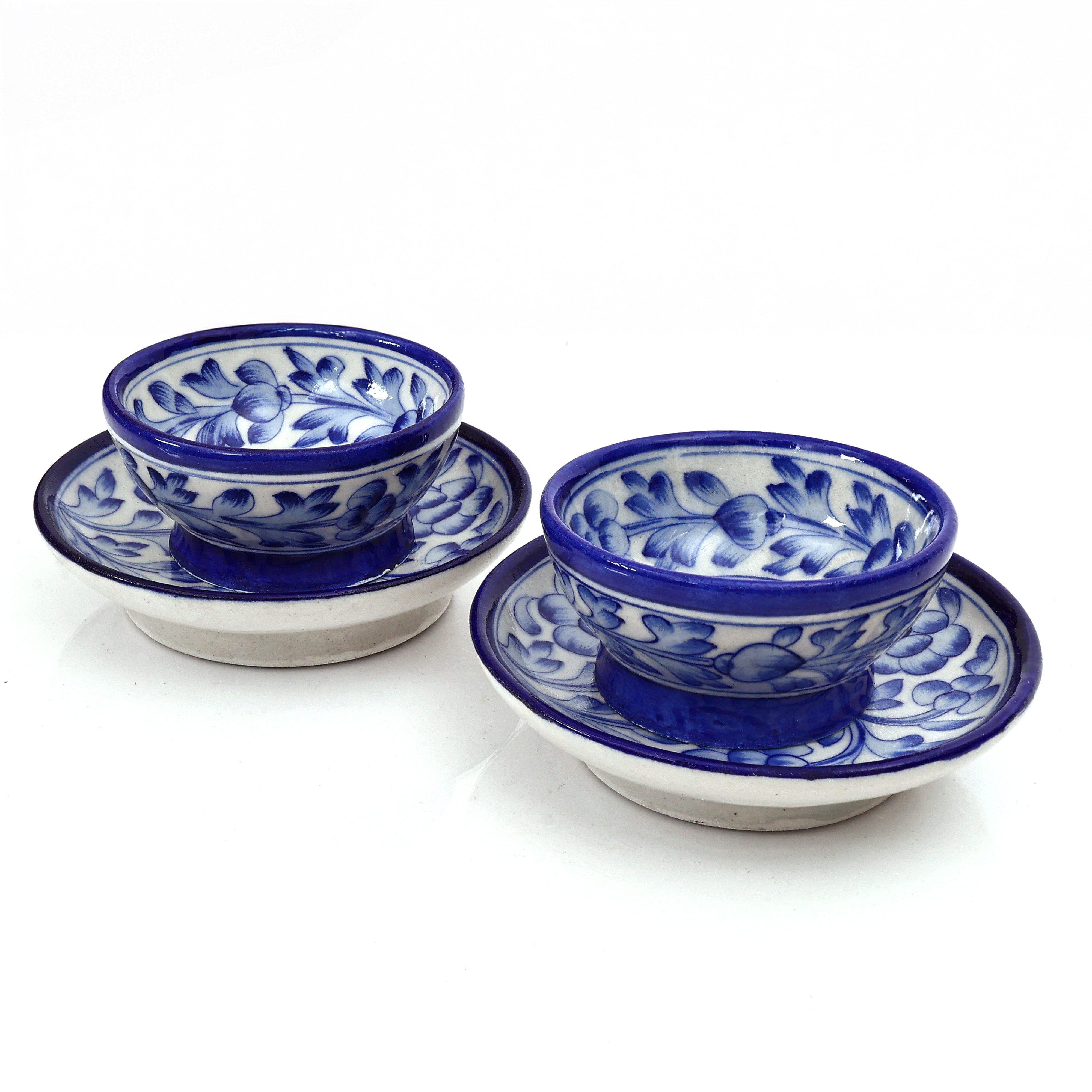 Handcrafted Blue Pottery Serving Set - Traditional Floral Dining Collection (Set of 2)