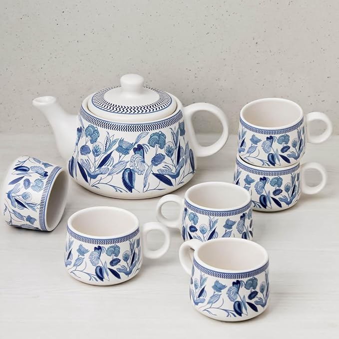 Handcrafted Blue Teapot and cup set (1 Kettle and 6 cups)