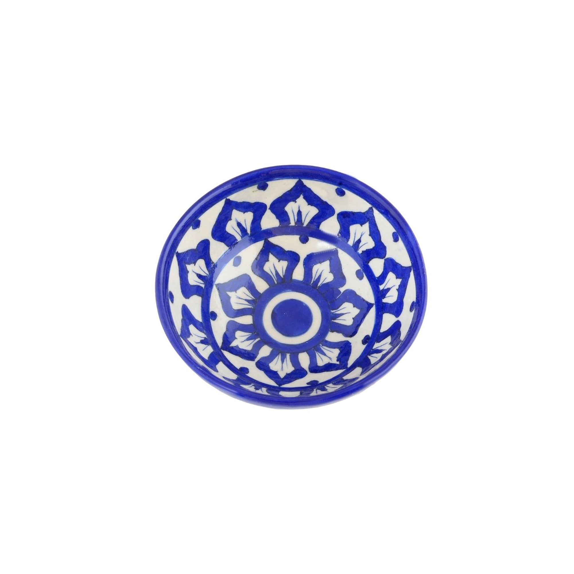 Handcrafted Blue and White Colour Round Blue Pottery Bowls—Set of 2—Floral Pattern—6”
