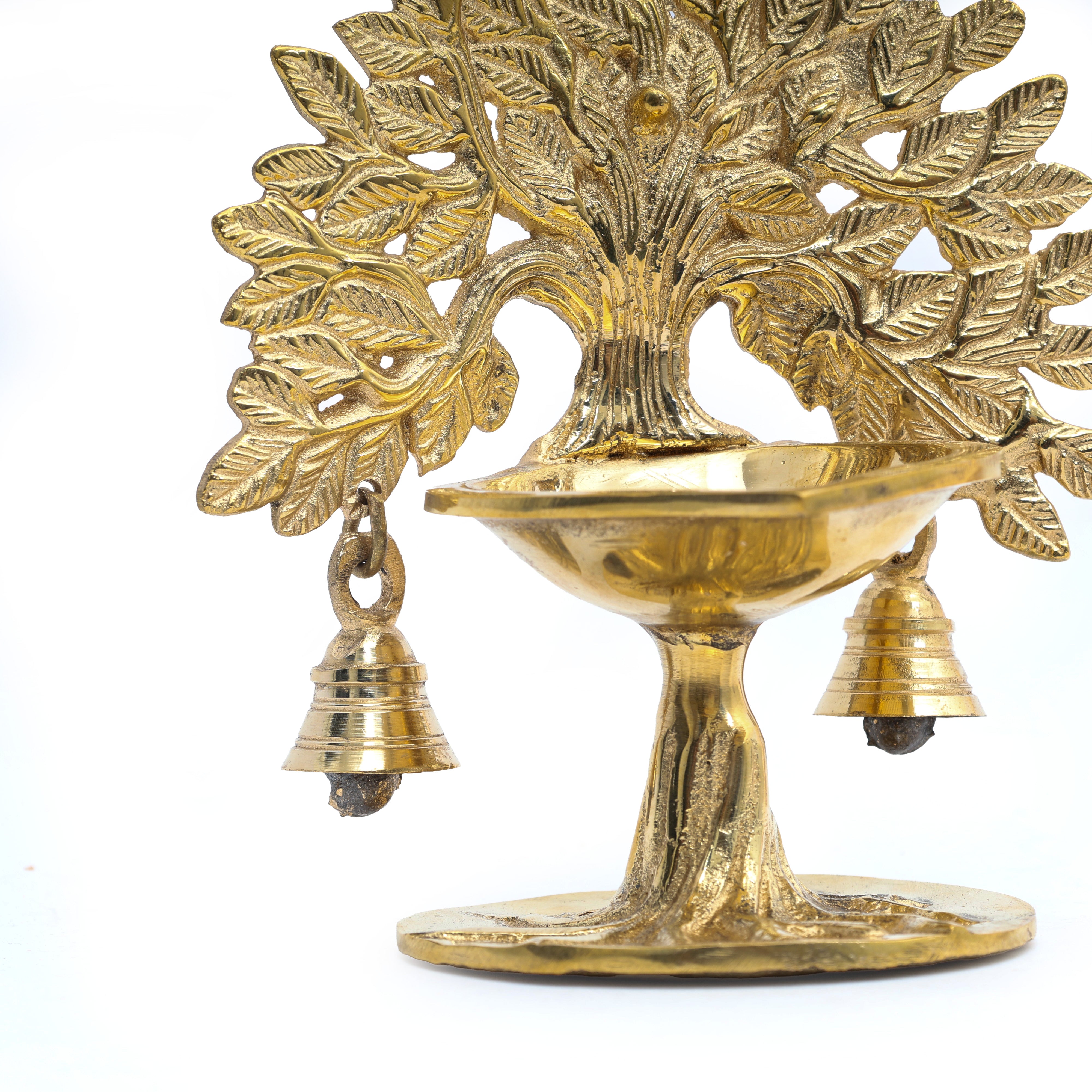 Handcrafted Brass Akhanda Diya Tree with Bells