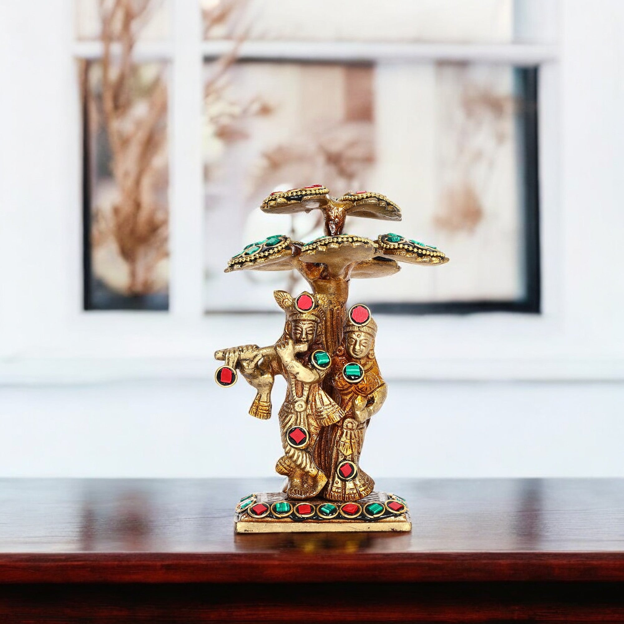 Handcrafted Brass Idol of Radha-Krishna Under Kalpavriksha Tree for Home Décor