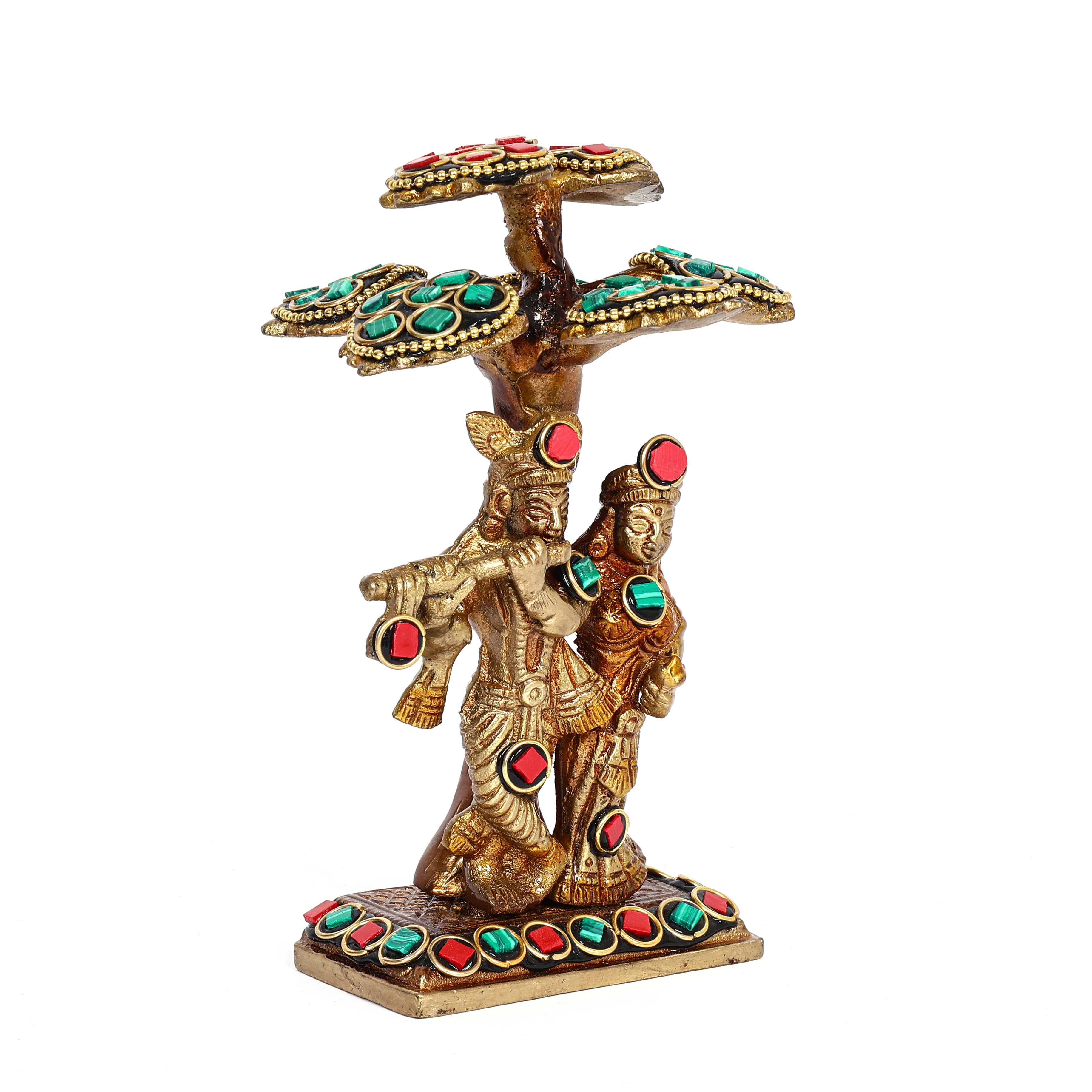 Handcrafted Brass Idol of Radha-Krishna Under Kalpavriksha Tree for Home Décor