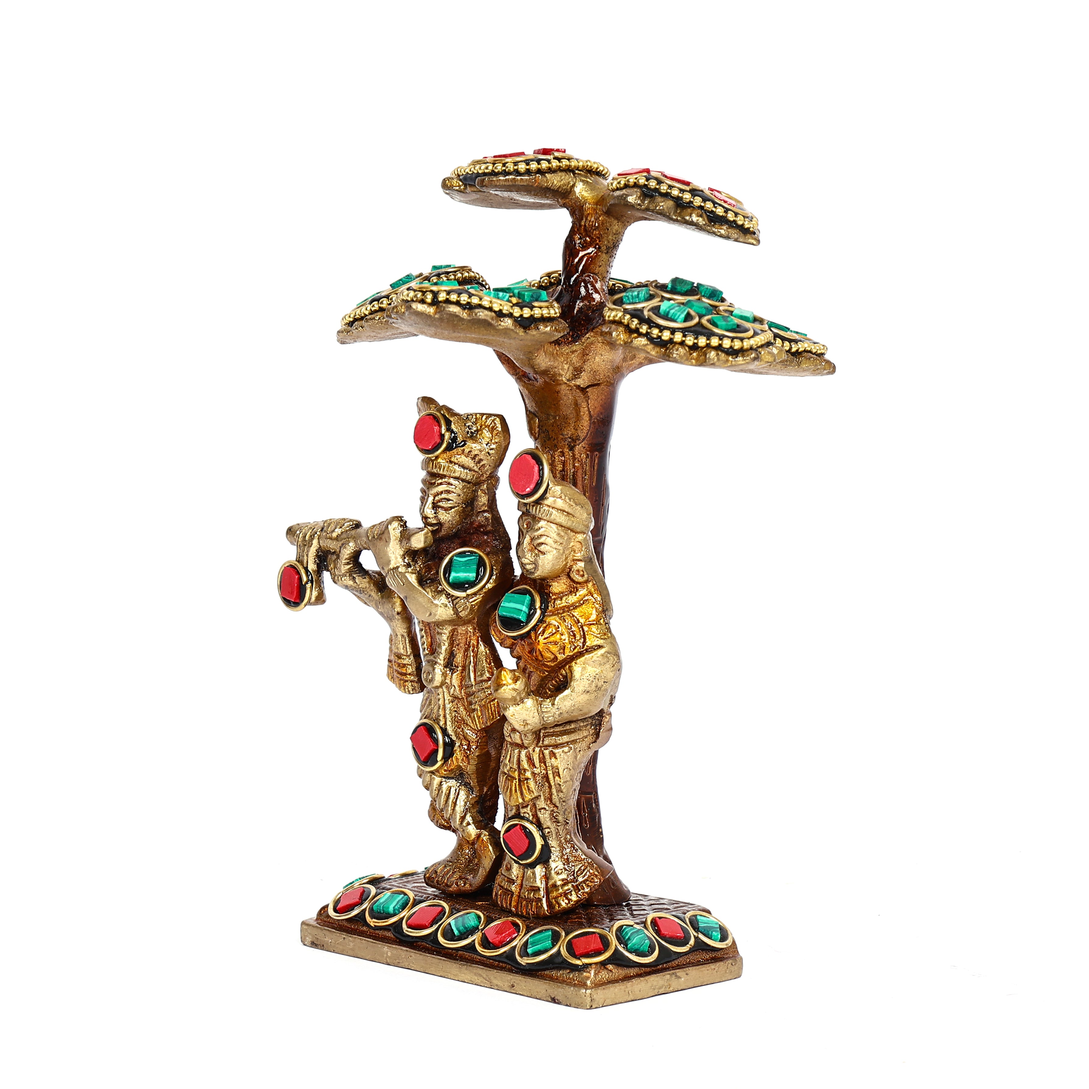 Handcrafted Brass Idol of Radha-Krishna Under Kalpavriksha Tree for Home Décor