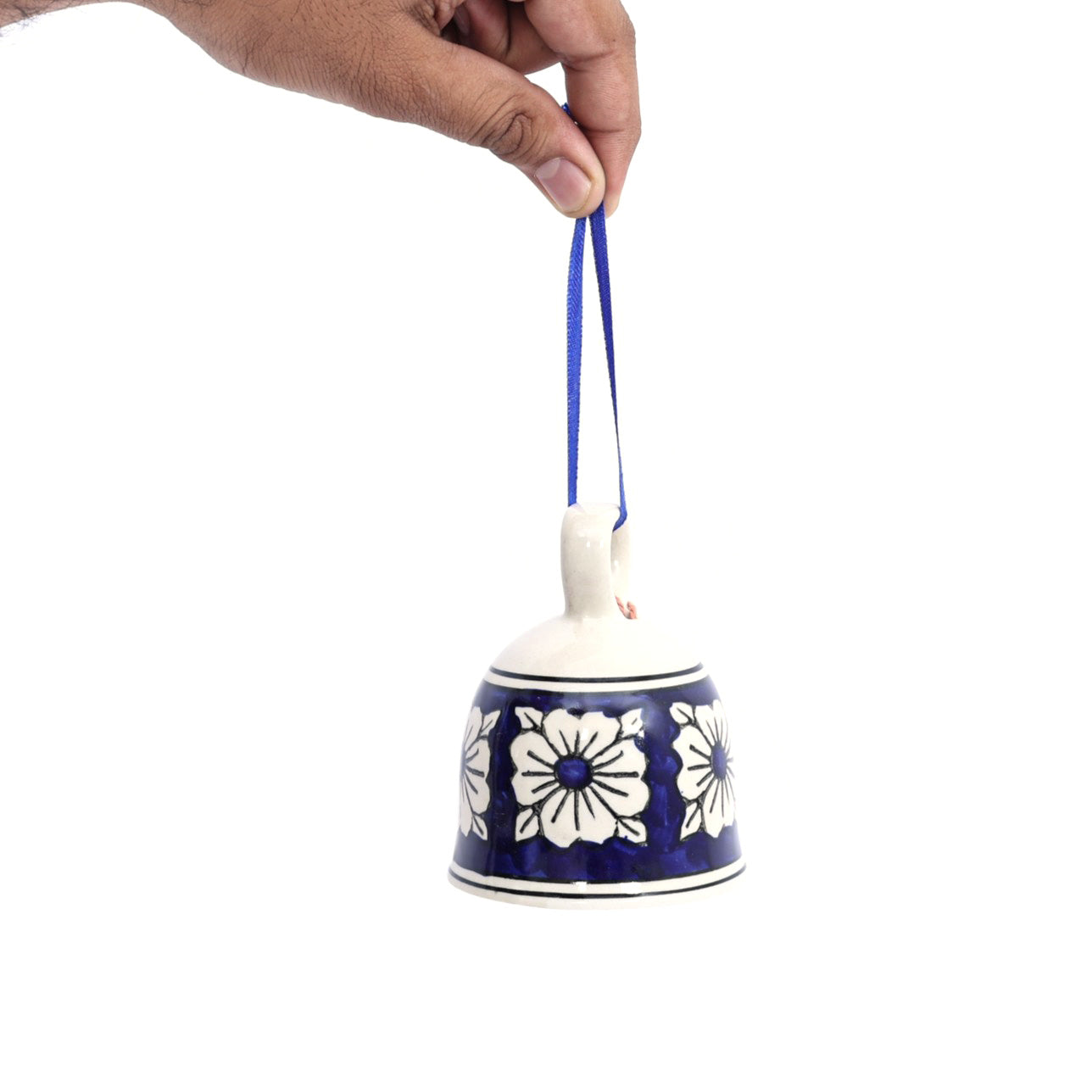 Handcrafted Ceramic Hanging Christmas Bell - Blue