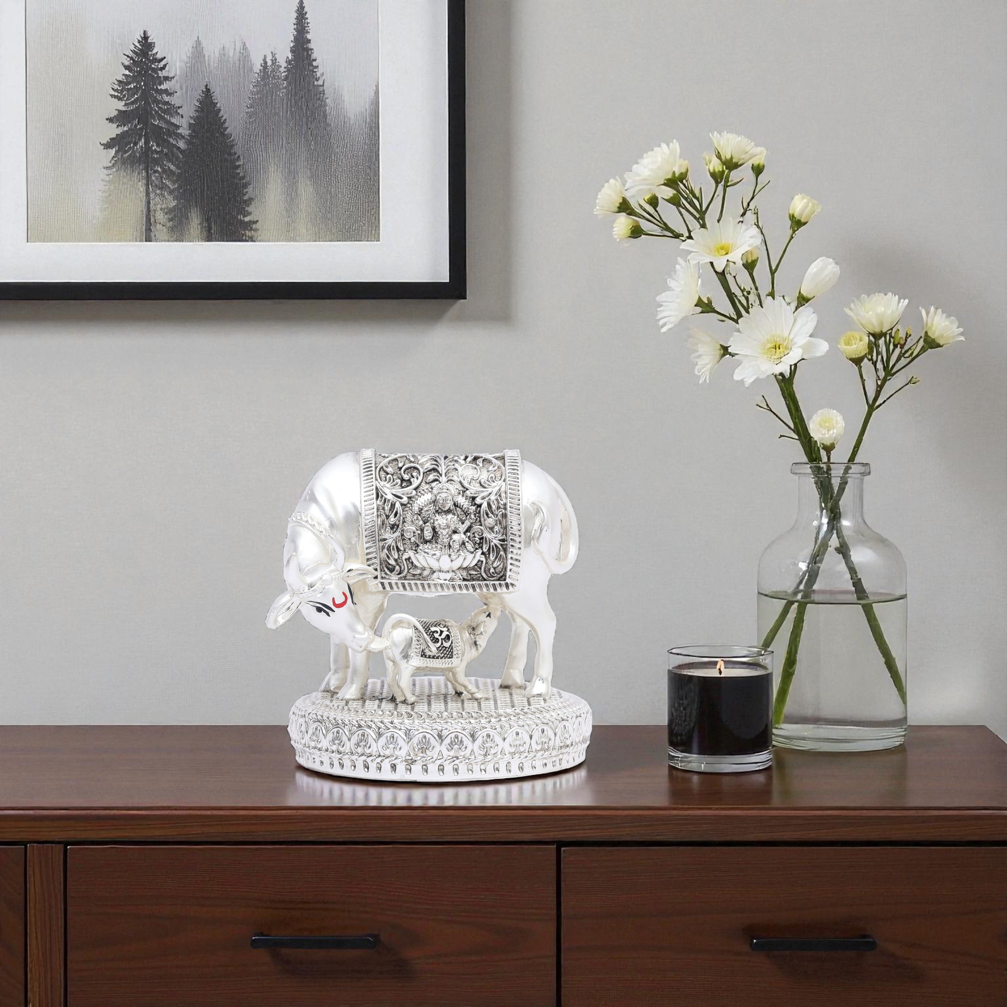 Handcrafted Divine Kamdhenu Cow and Calf – Spiritual Decor Item